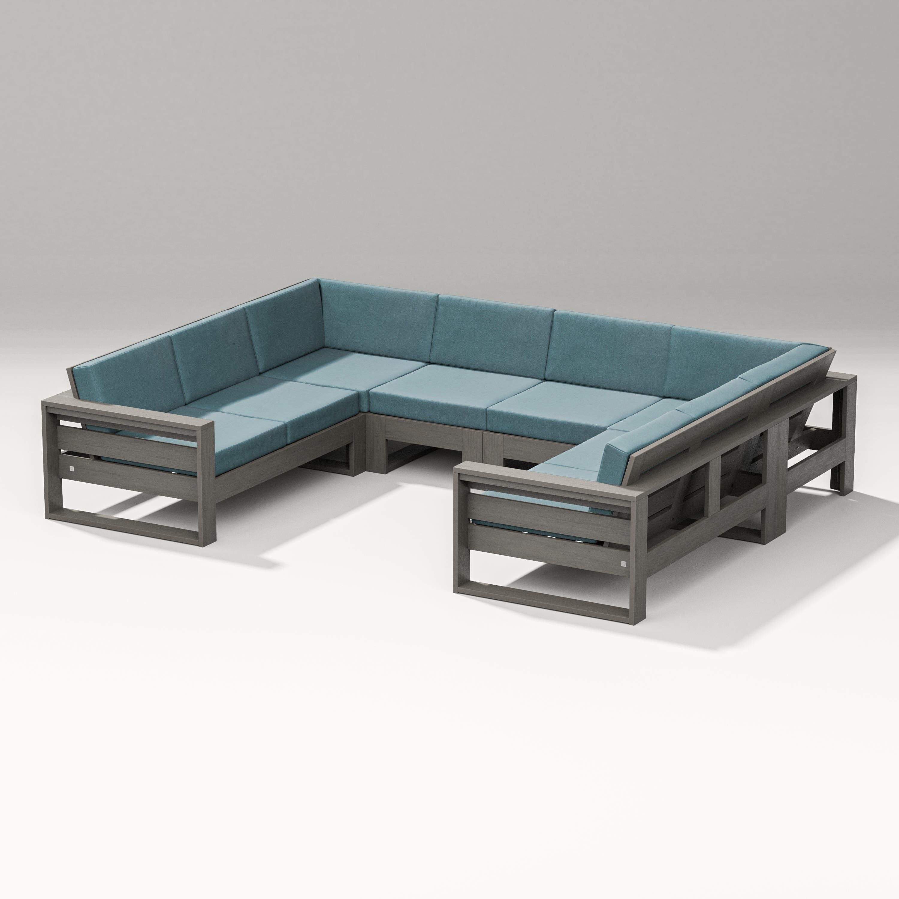 PW Designer Series Latitude U-Shaped Sectional in Driftwood / Ocean Teal