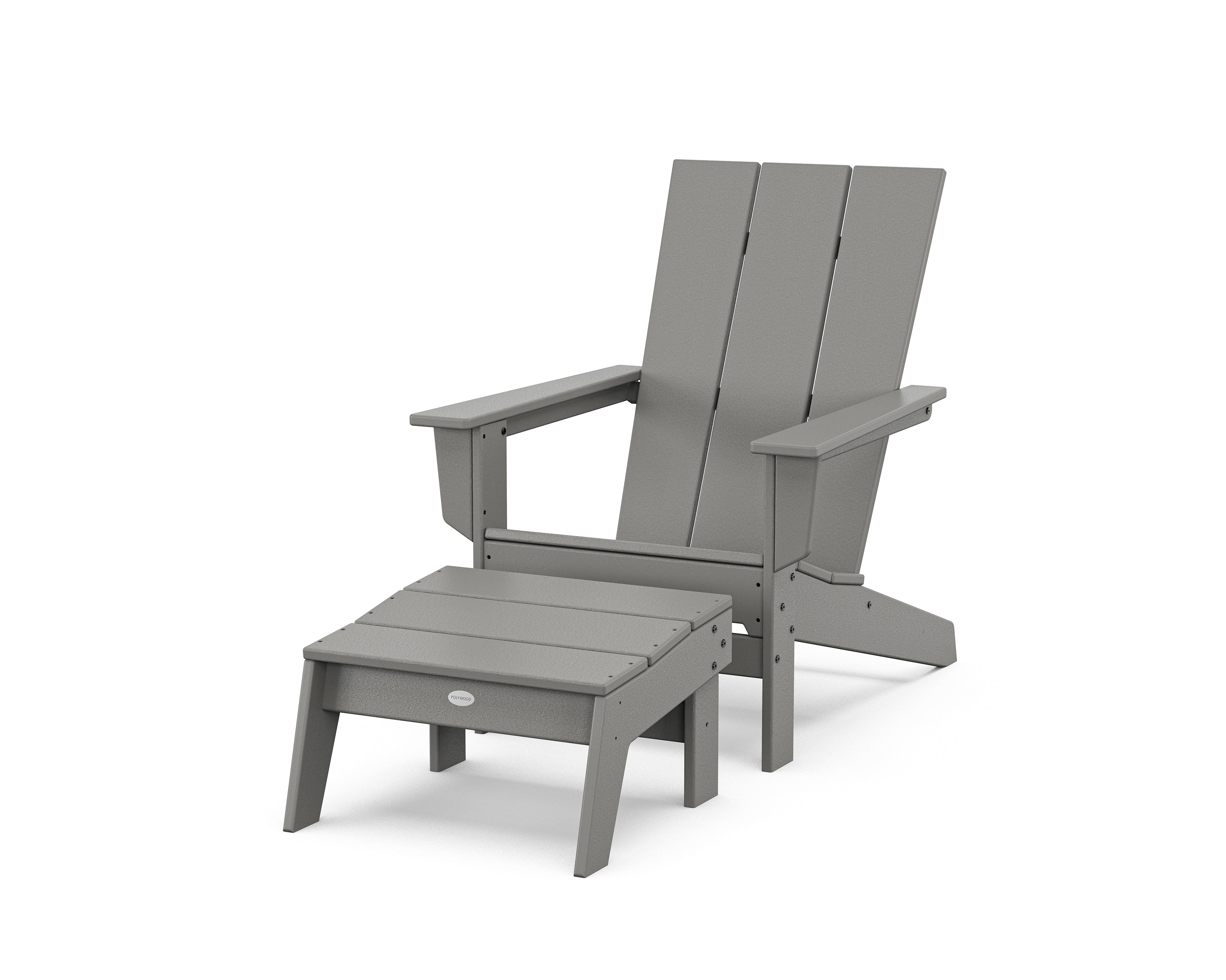 POLYWOOD Modern Studio Adirondack Chair with Ottoman in Slate Grey