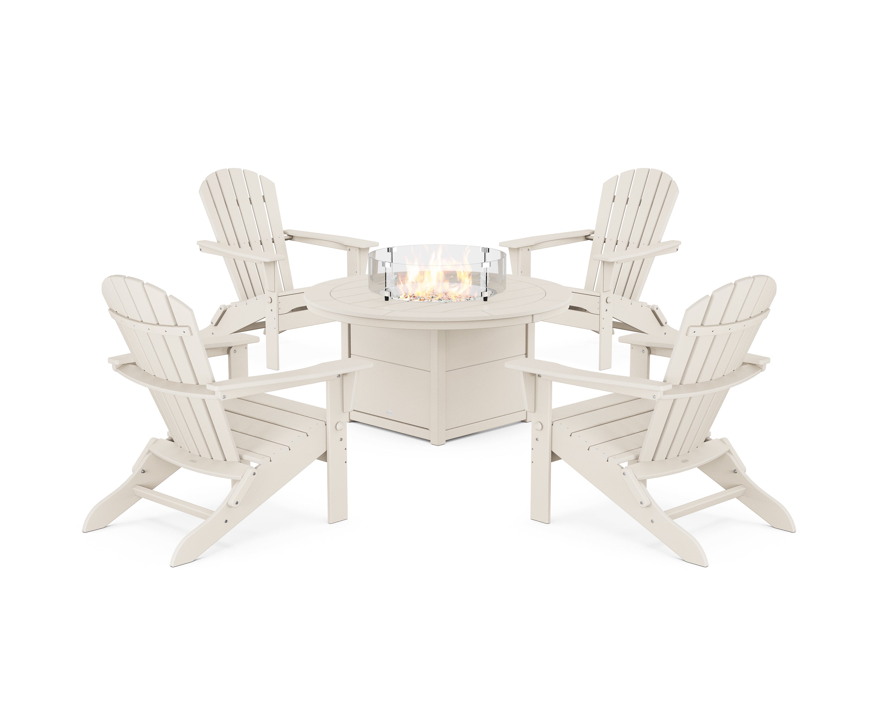 POLYWOOD South Beach 5-Piece Folding Adirondack Fire Chat Set in Sand