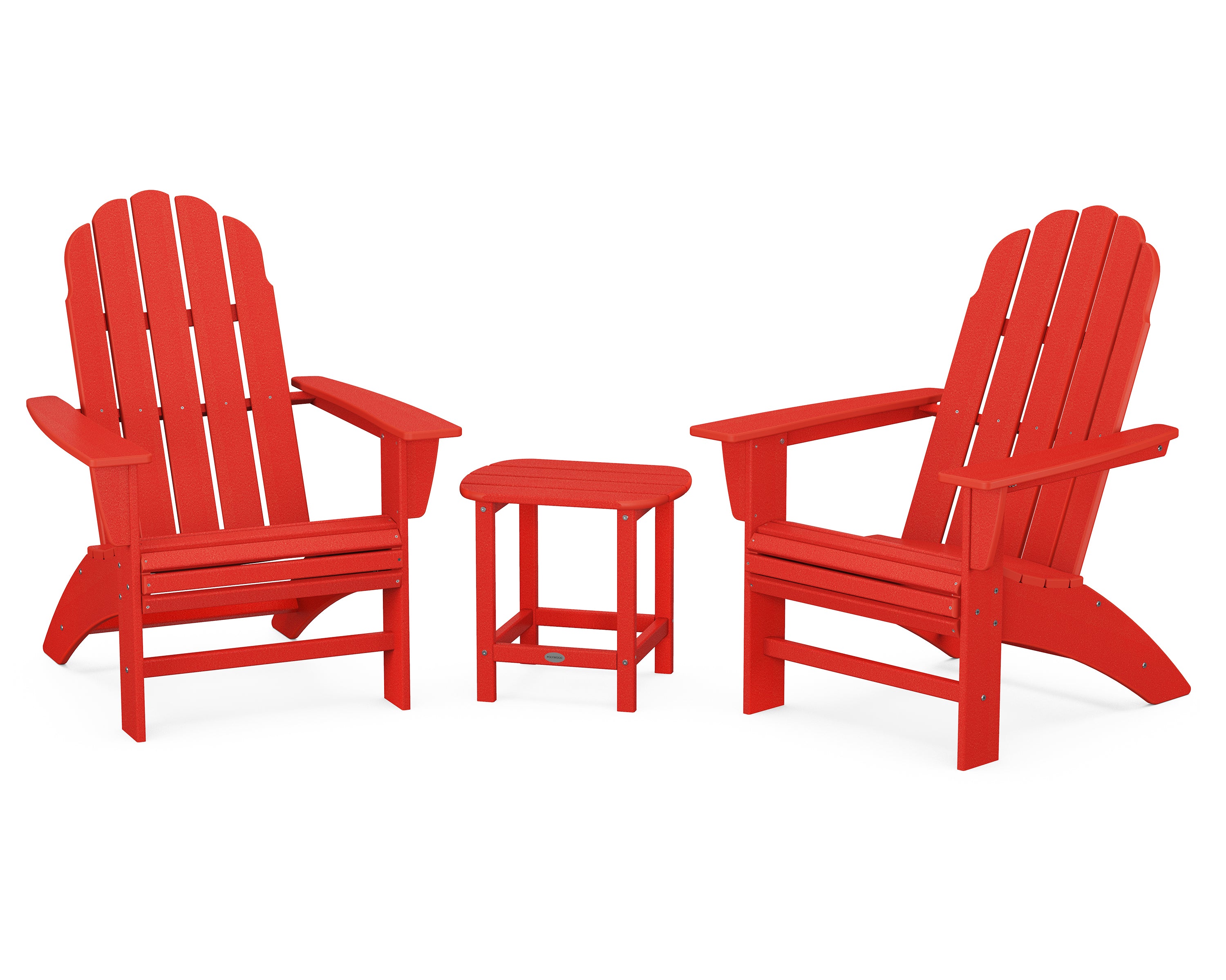 POLYWOOD® Vineyard 3-Piece Curveback Adirondack Set with South Beach 18" Side Table in Sunset Red