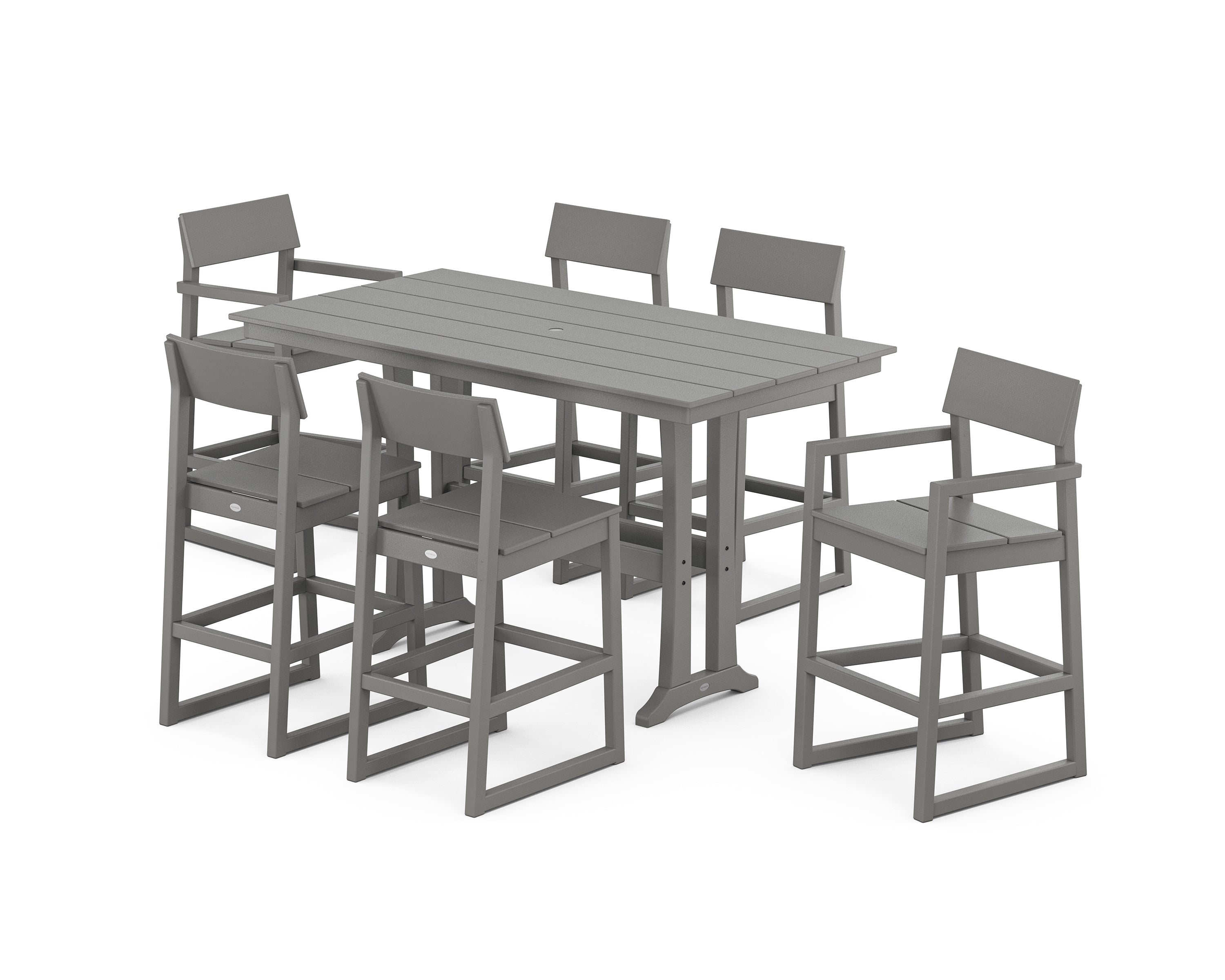 POLYWOOD EDGE 7-Piece Farmhouse Bar Set with Trestle Legs in Slate Grey