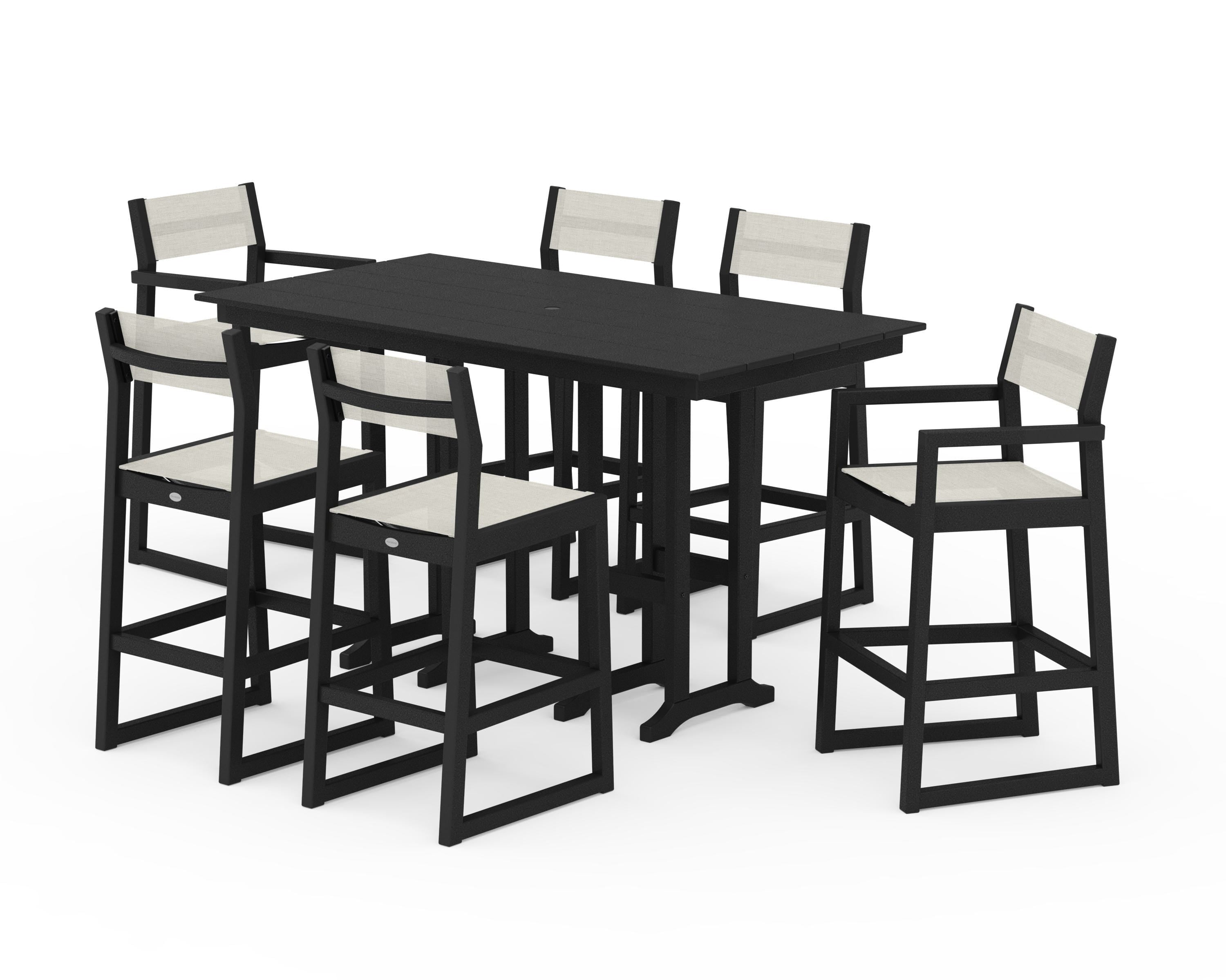 POLYWOOD EDGE Sling 7-Piece Farmhouse Bar Set in Black / Parchment Sling