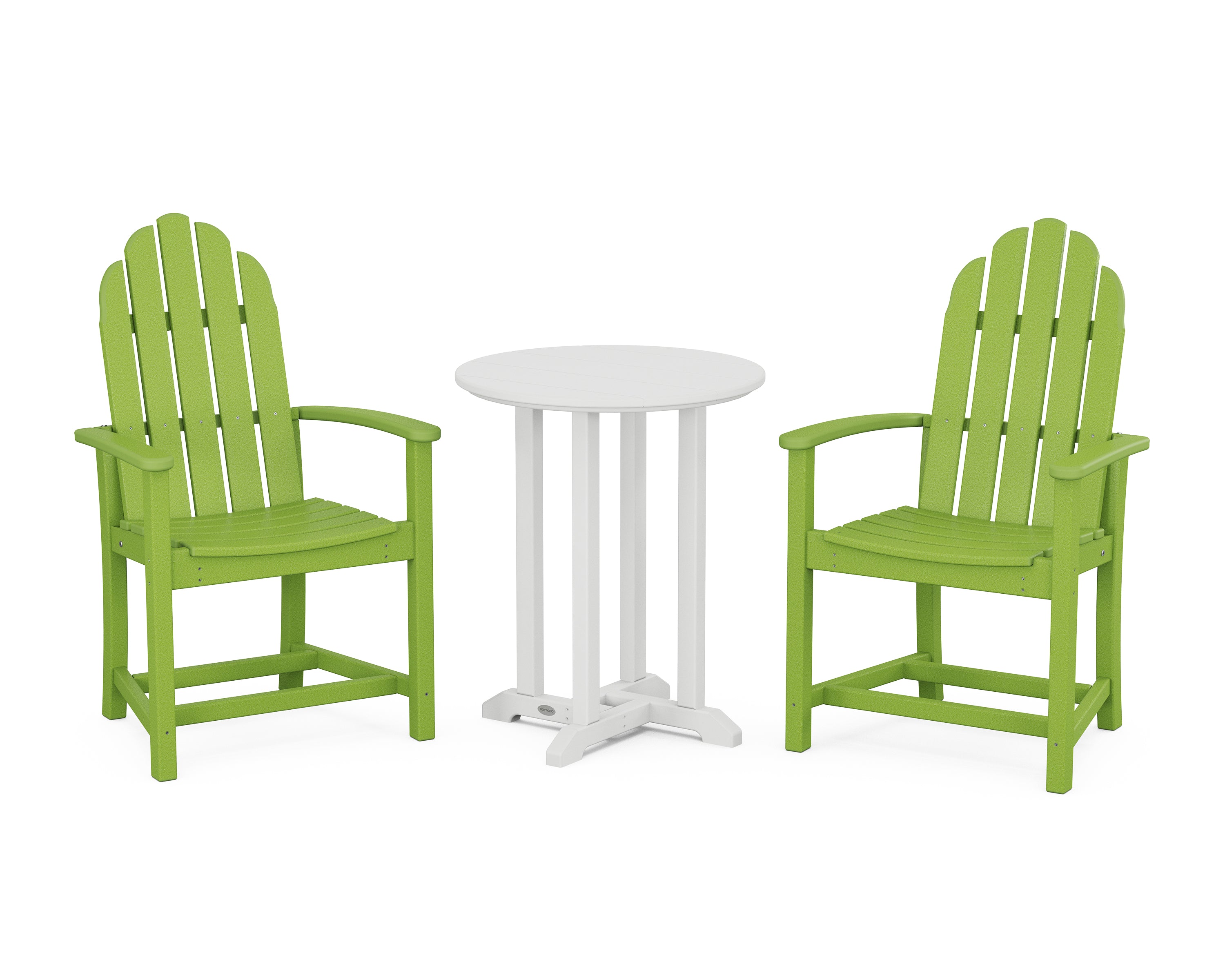 POLYWOOD Classic Adirondack 3-Piece Round Bistro Dining Set in Lime / White