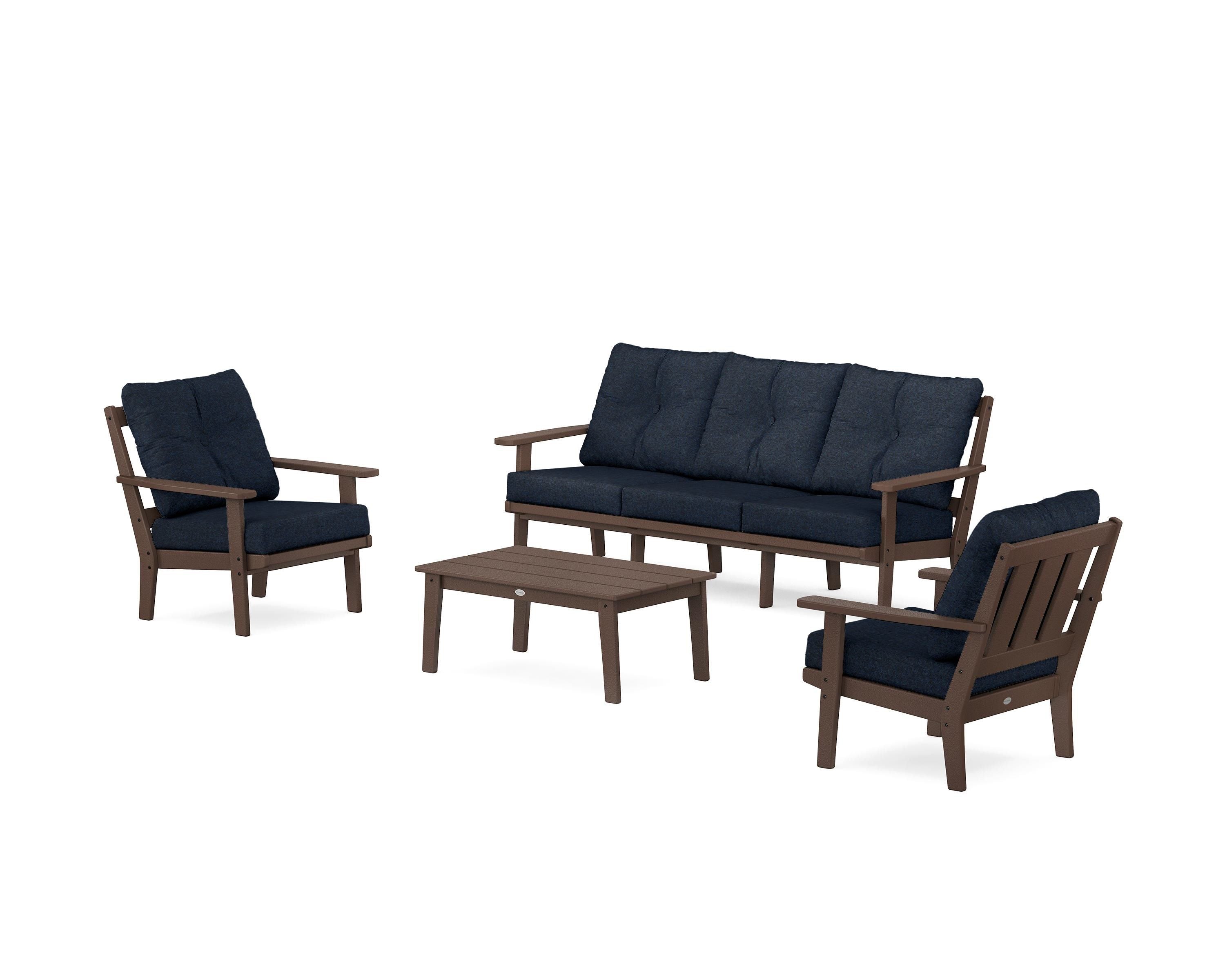 POLYWOOD Oxford 4-Piece Deep Seating Set with Sofa in Mahogany / Marine Indigo