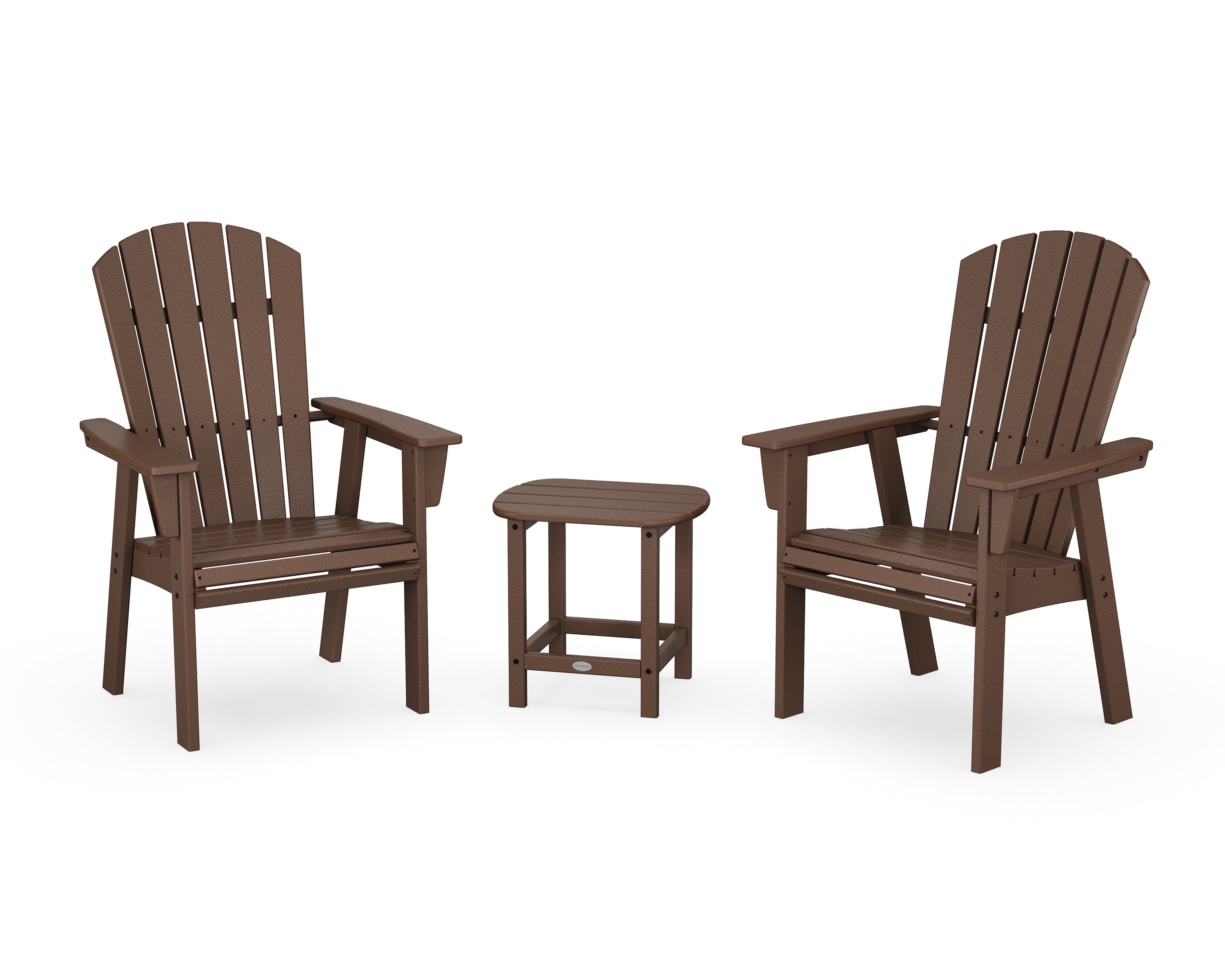 POLYWOOD Nautical 3-Piece Curveback Upright Adirondack Chair Set in Mahogany