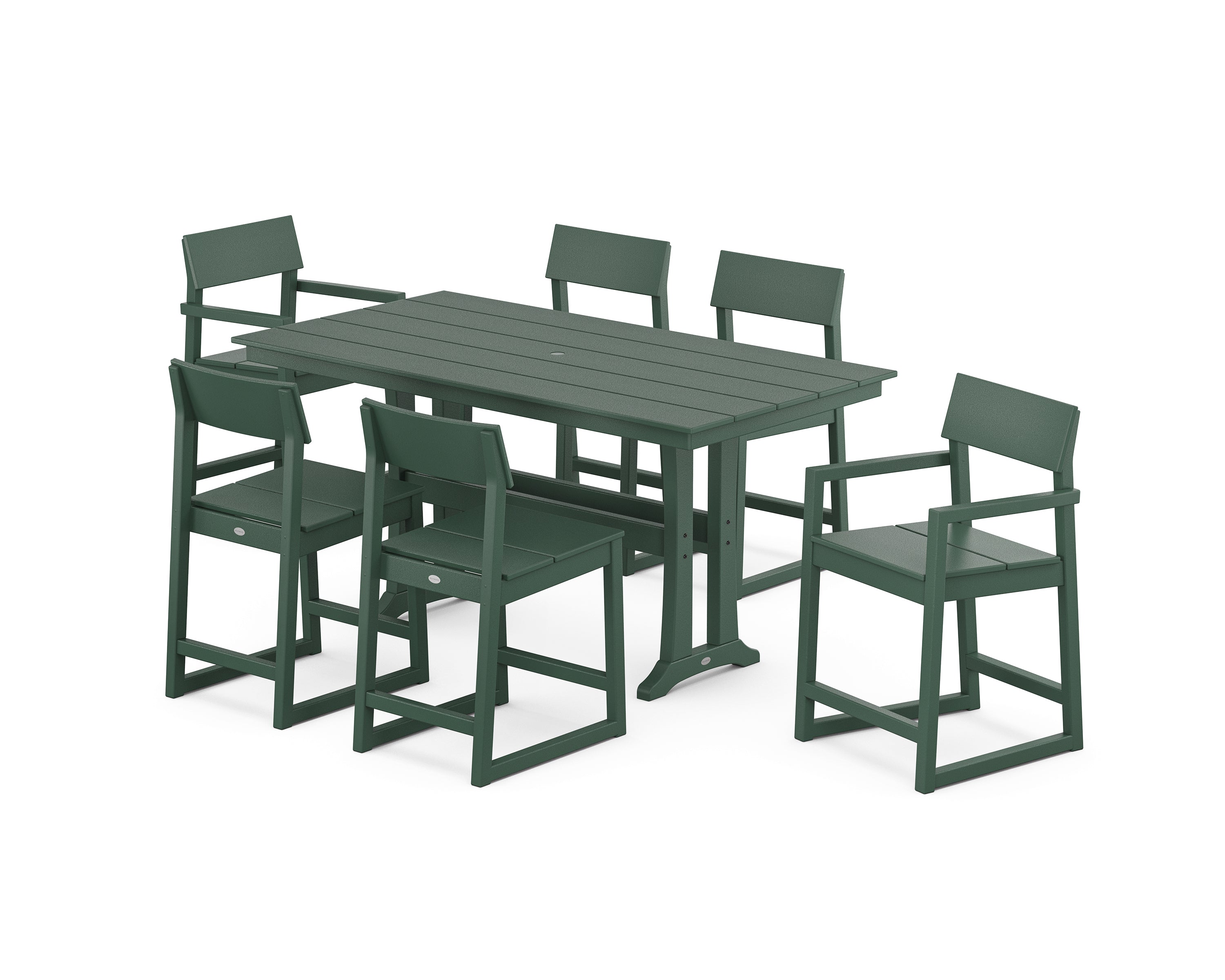 POLYWOOD® EDGE 7-Piece Farmhouse Counter Set with Trestle Legs in Green