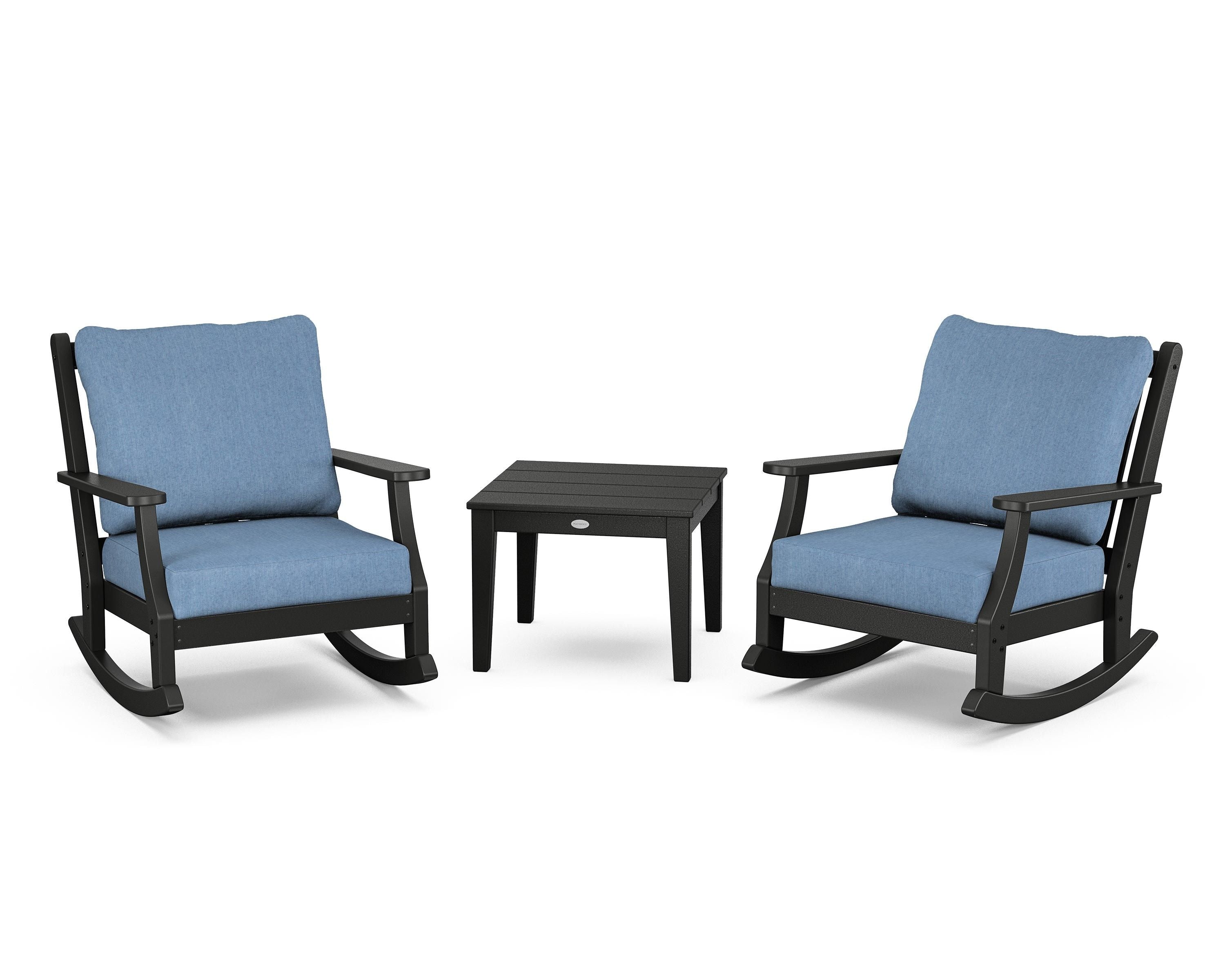 Country Living Wovendale 3-Piece Deep Seating Rocker Set in Black / Sky Blue