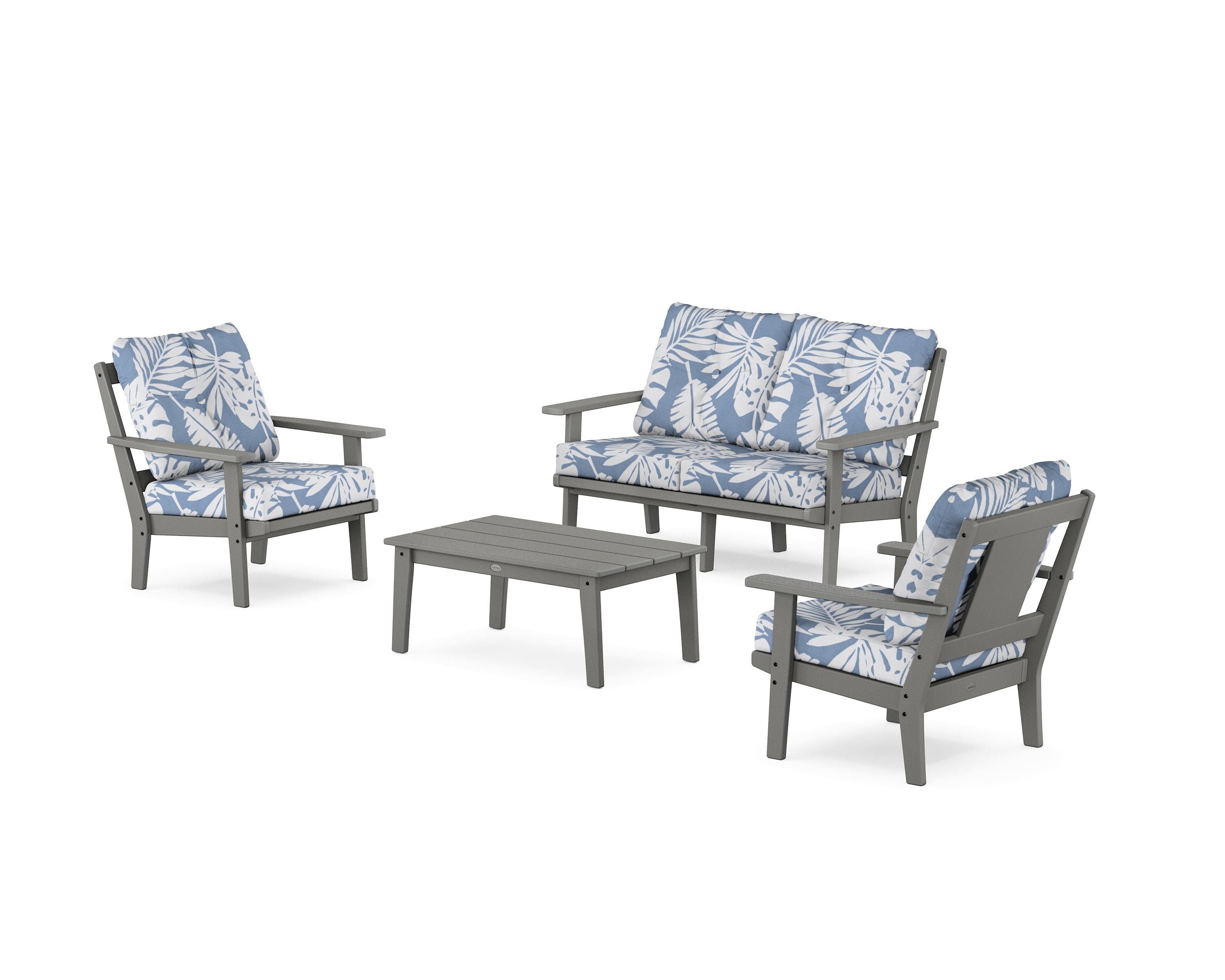 POLYWOOD Prairie 4-Piece Deep Seating Set with Loveseat in Slate Grey / Leaf Sky Blue
