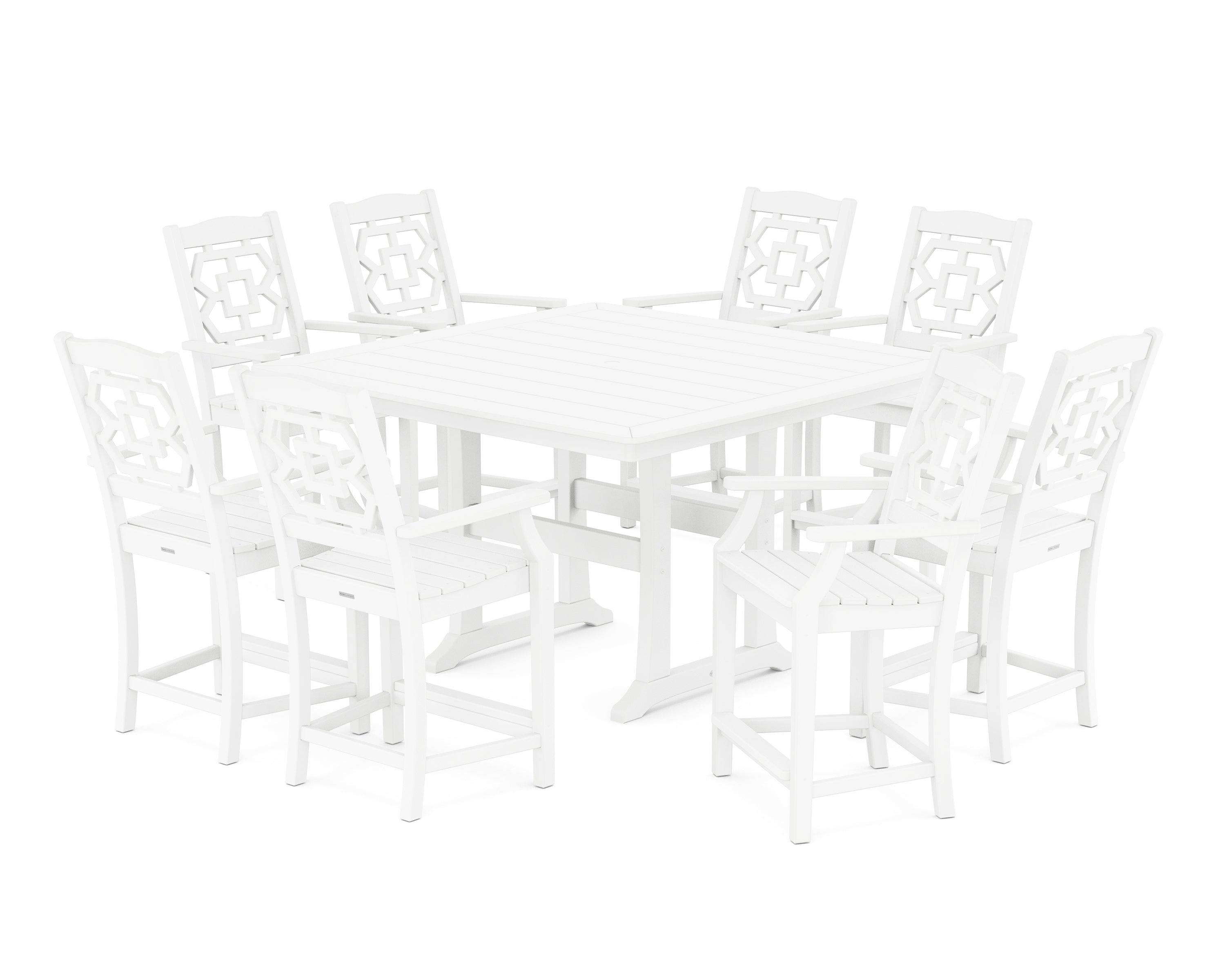 Martha Stewart by POLYWOOD Chinoiserie 9-Piece Square Counter Set with Trestle Legs in White