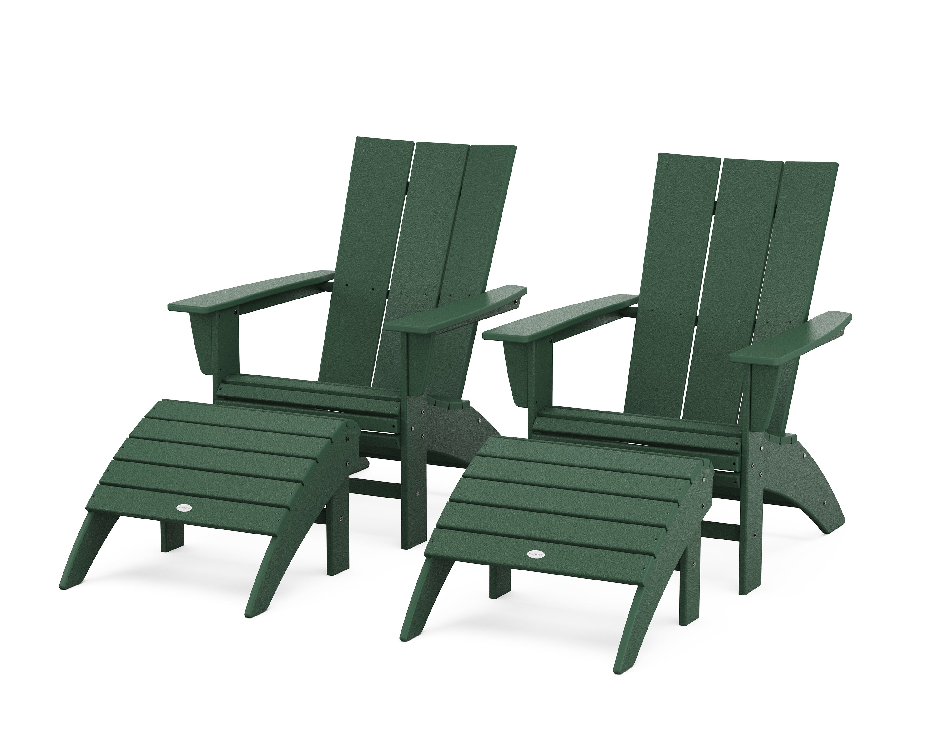 POLYWOOD® Modern Curveback Adirondack Chair 4-Piece Set with Ottomans in Green