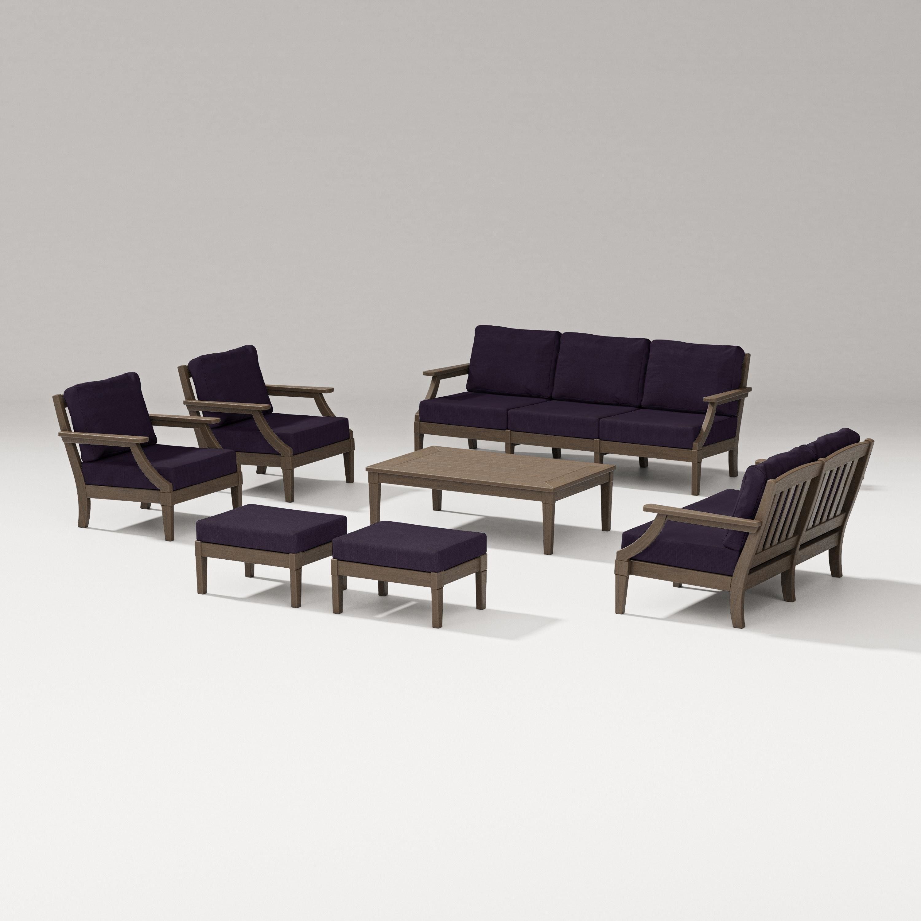 PW Designer Series Estate 7-Piece Lounge Sofa Set in Kona / Navy Linen