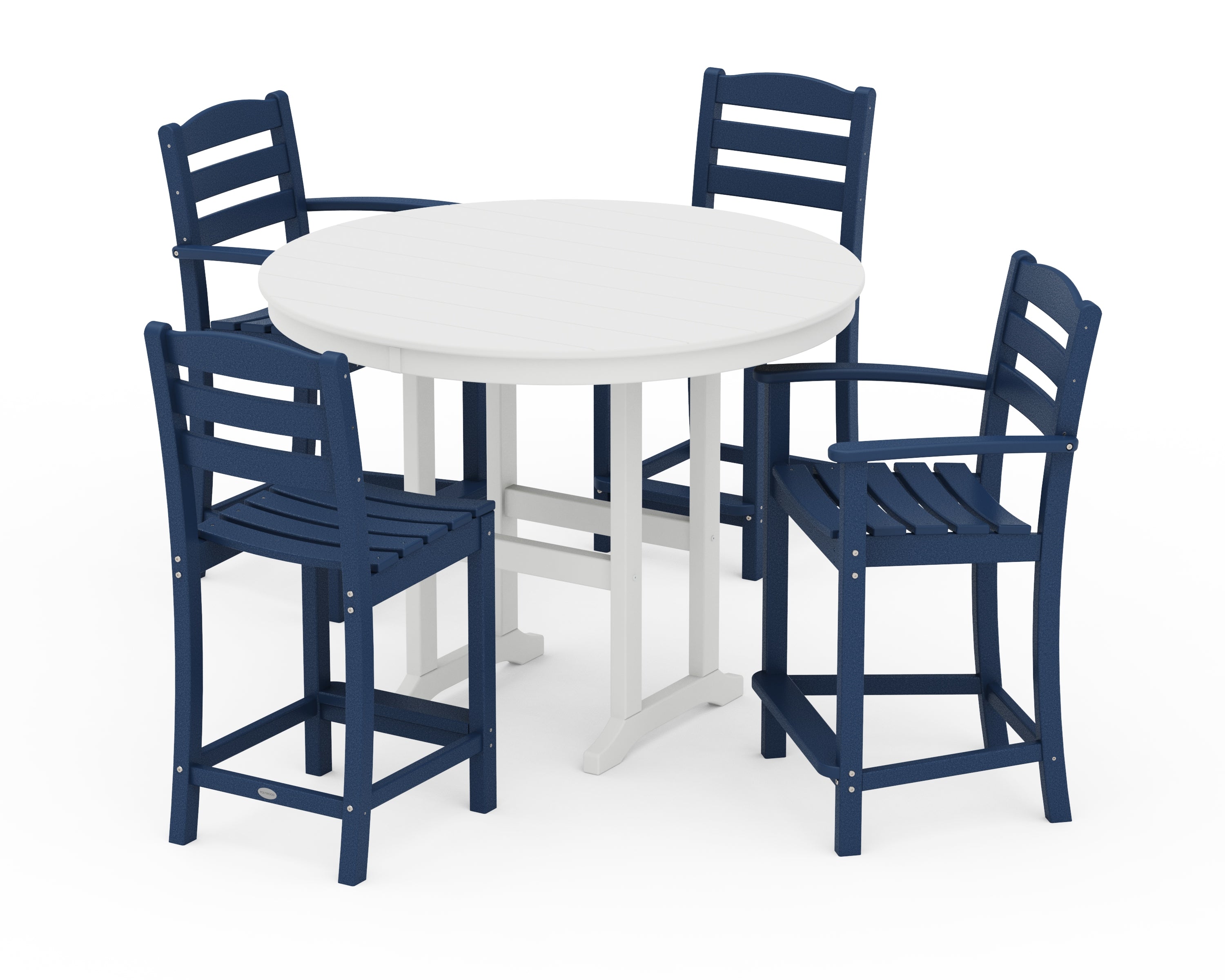 POLYWOOD La Casa Café 5-Piece Round Farmhouse Counter Dining Set in Navy / White
