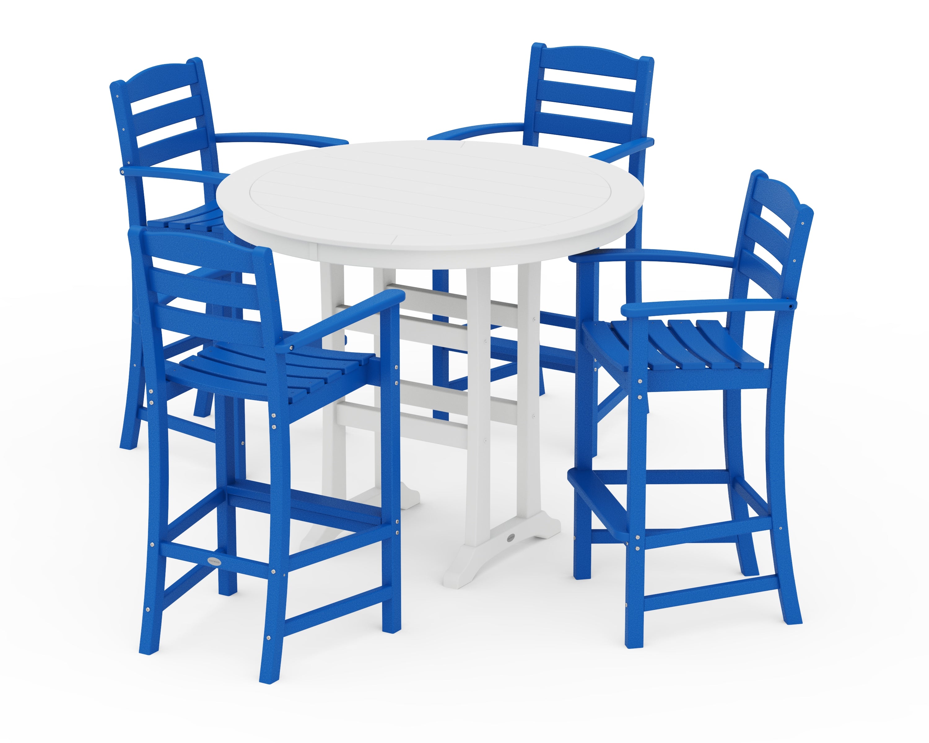 POLYWOOD La Casa Café 5-Piece Bar Dining Set in Pacific Blue / White