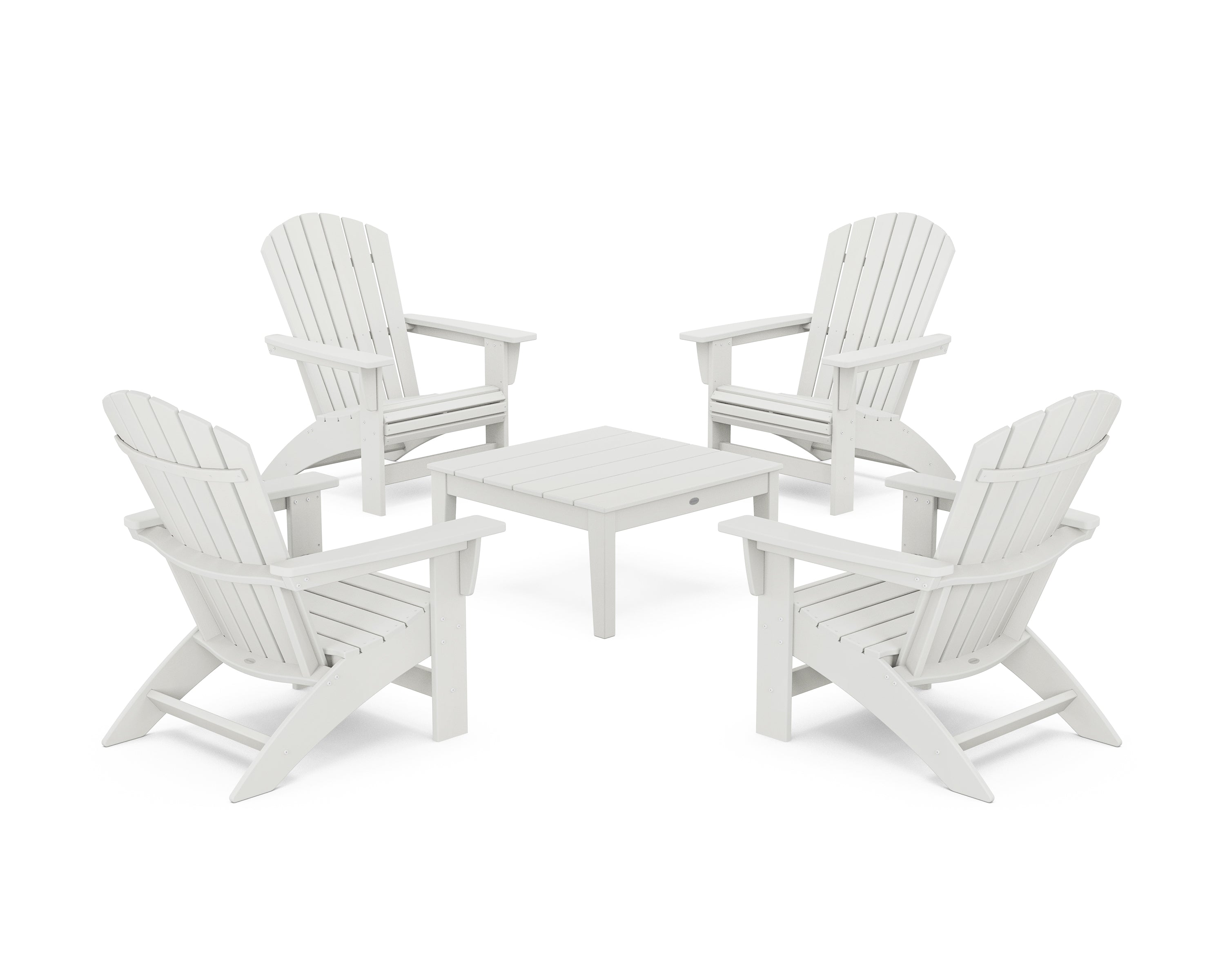 POLYWOOD 5-Piece Nautical Grand Adirondack Chair Conversation Group in Vintage White