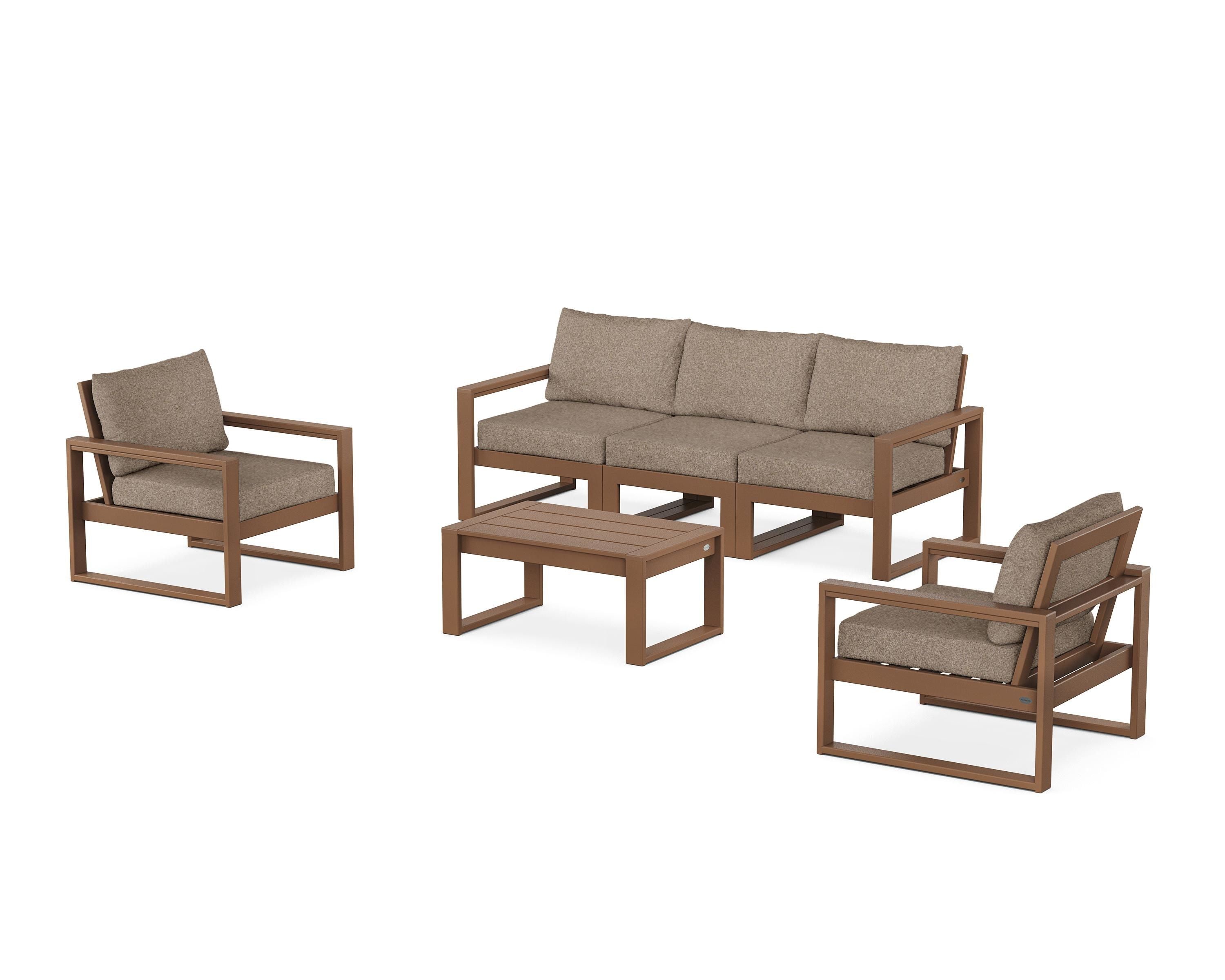 POLYWOOD EDGE Sectional 4-Piece Deep Seating Set with Sofa in Teak / Spiced Burlap