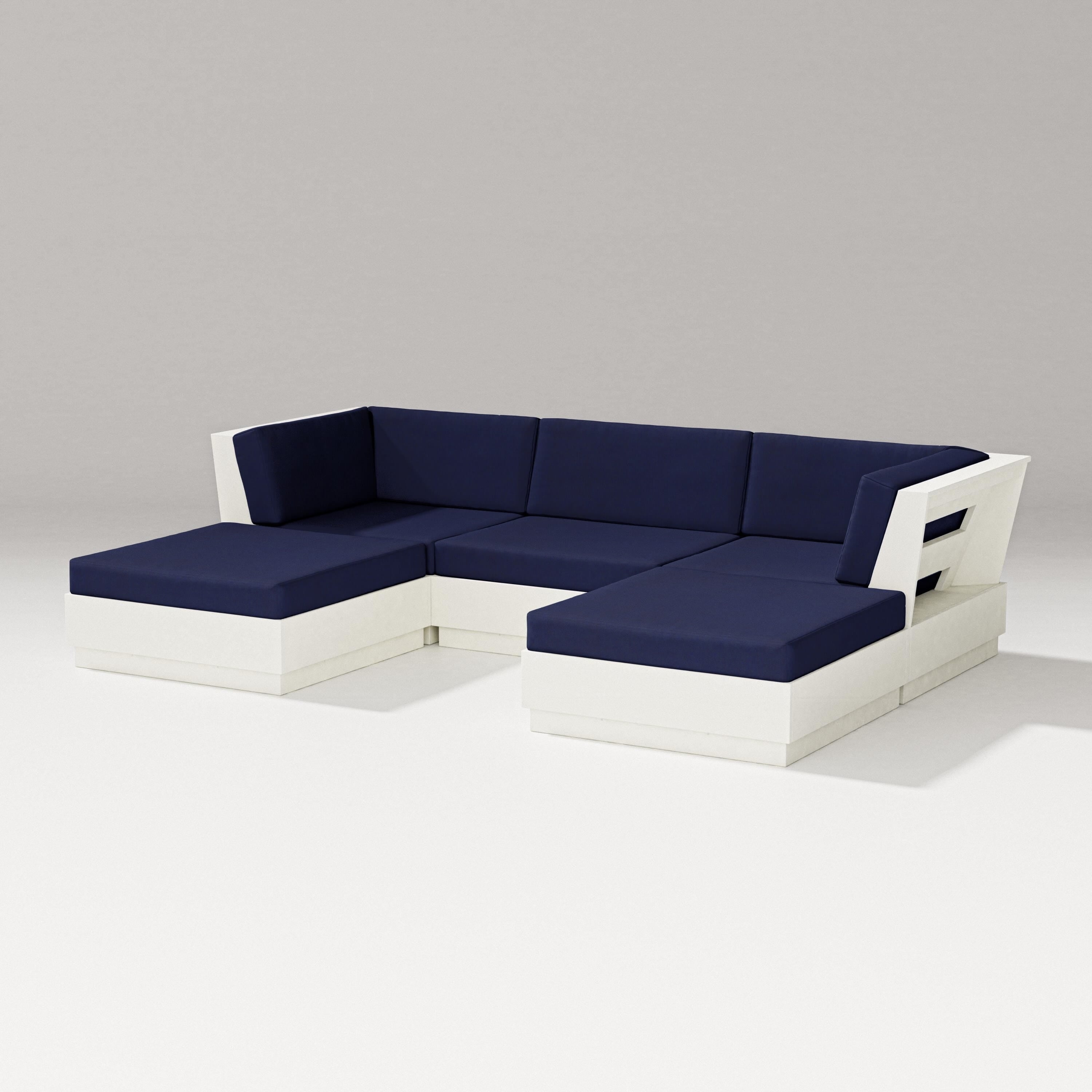 PW Designer Series Elevate Double Chaise Sectional in Vintage White / Navy