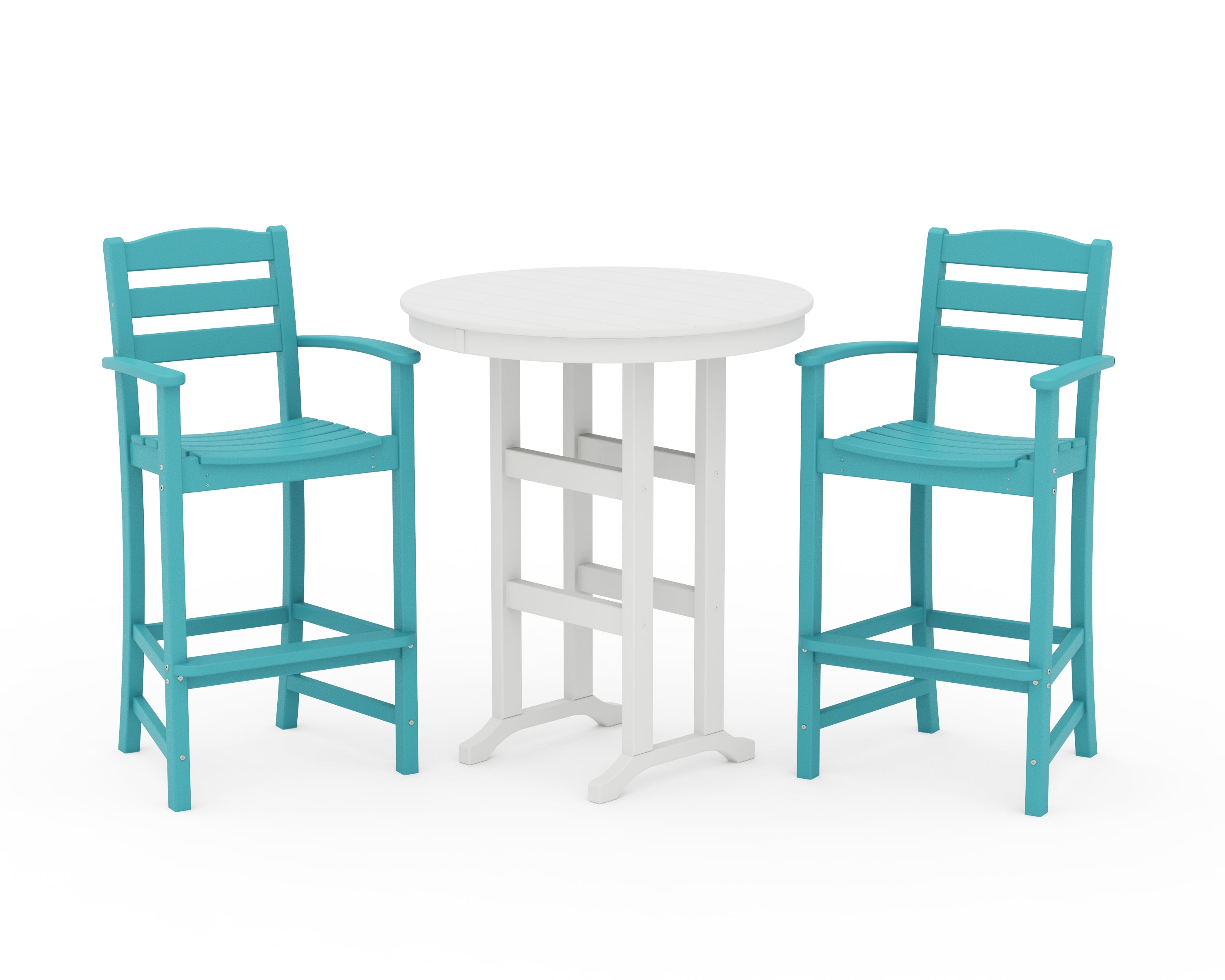POLYWOOD La Casa Café 3-Piece Round Farmhouse Bar Set in Aruba / White