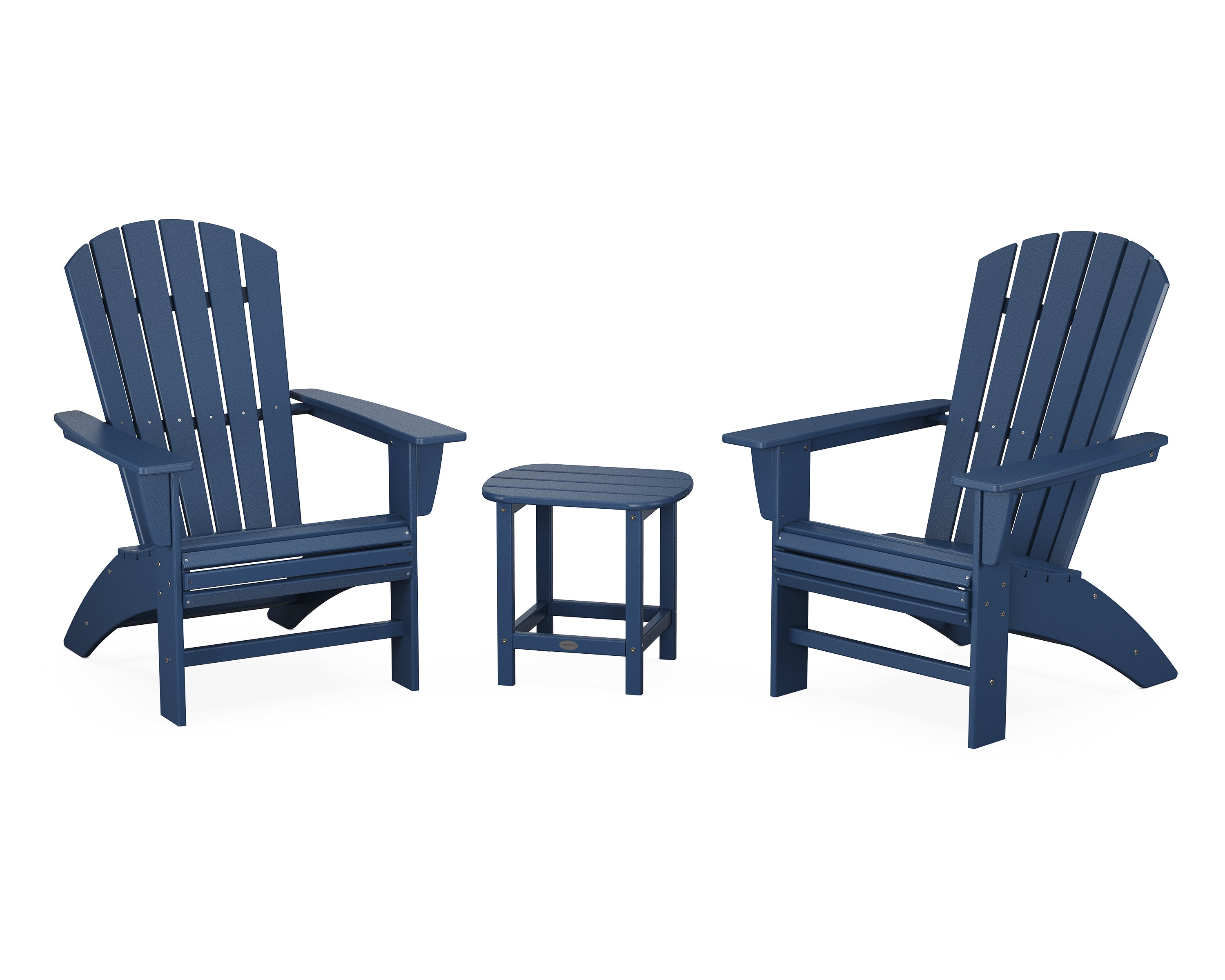 POLYWOOD Nautical 3-Piece Curveback Adirondack Set in Navy