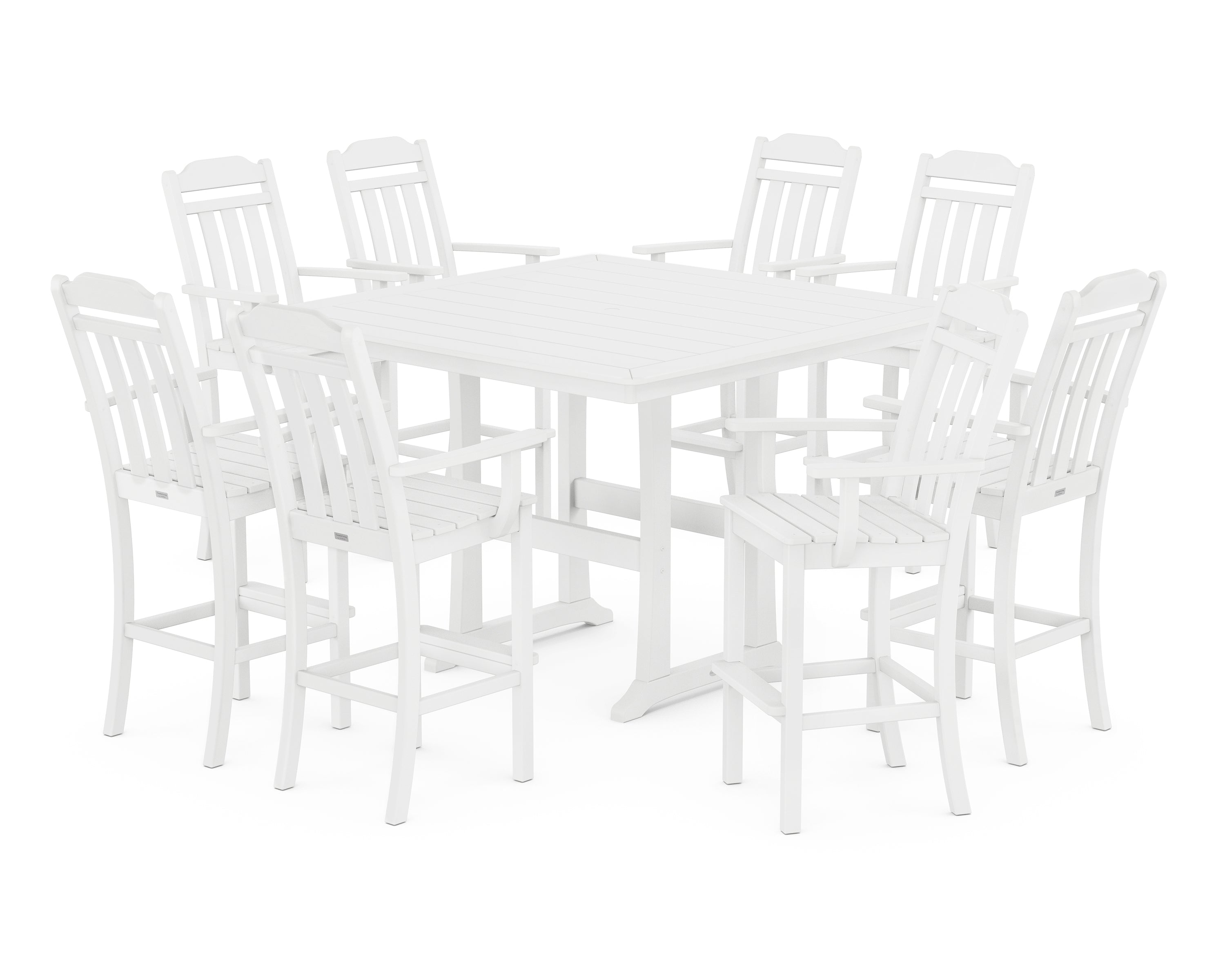 POLYWOOD Country Living 9-Piece Bar Set with Trestle Legs in White