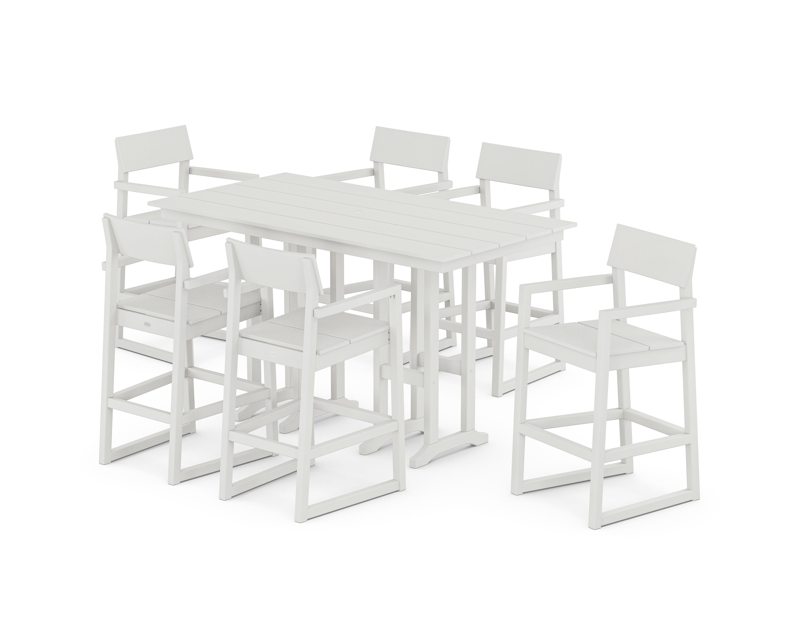 POLYWOOD® EDGE Arm Chair 7-Piece Farmhouse Bar Set in Vintage White