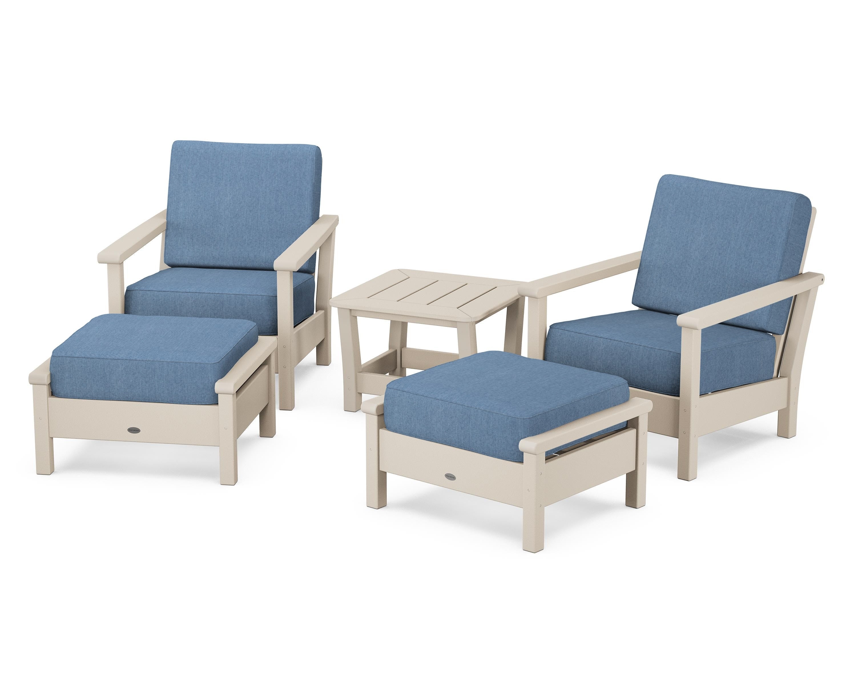 POLYWOOD Harbour 5-Piece Deep Seating Chair Set in Sand / Sky Blue