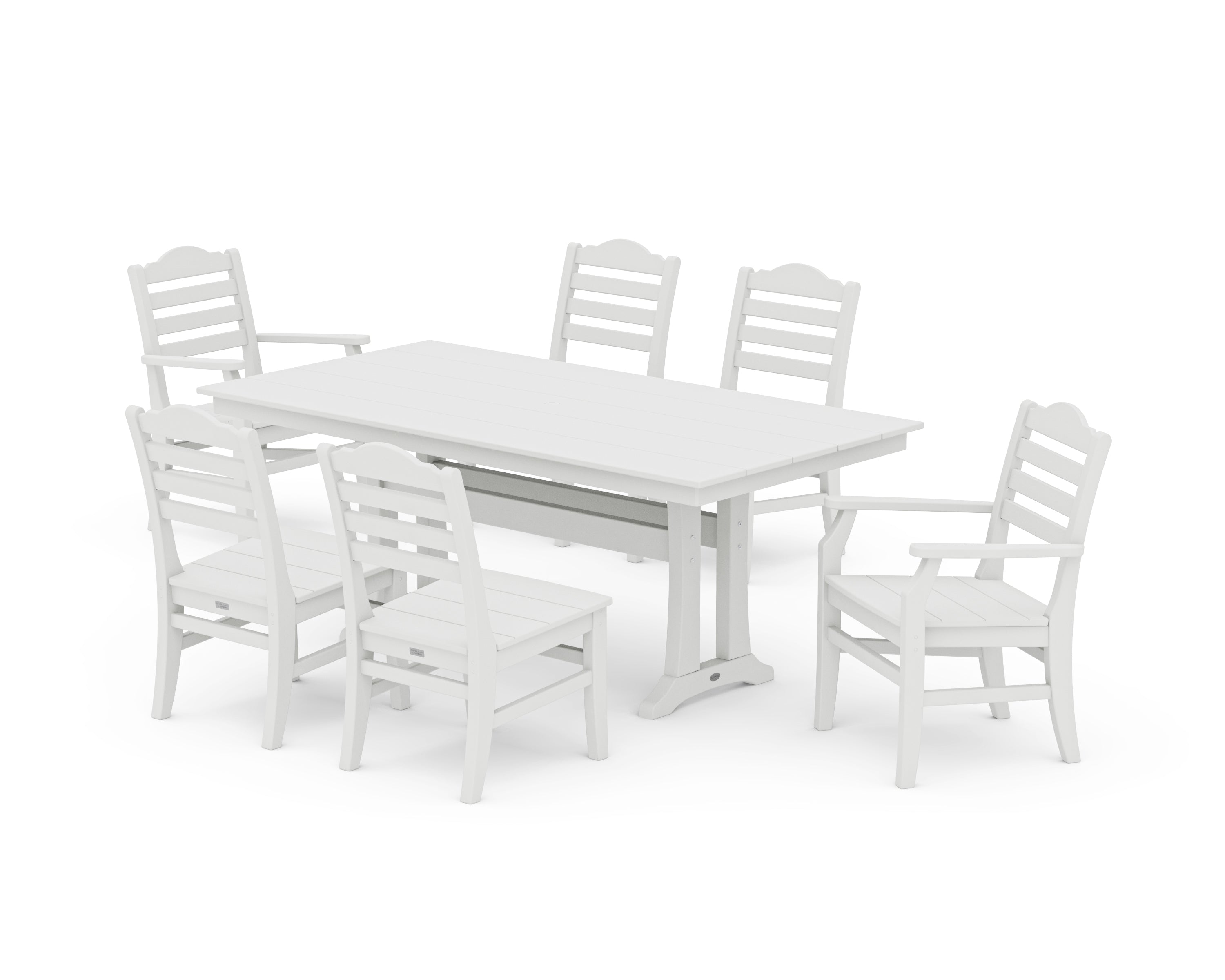 POLYWOOD Savannah 7-Piece Farmhouse Dining Set with Trestle Legs in Vintage White
