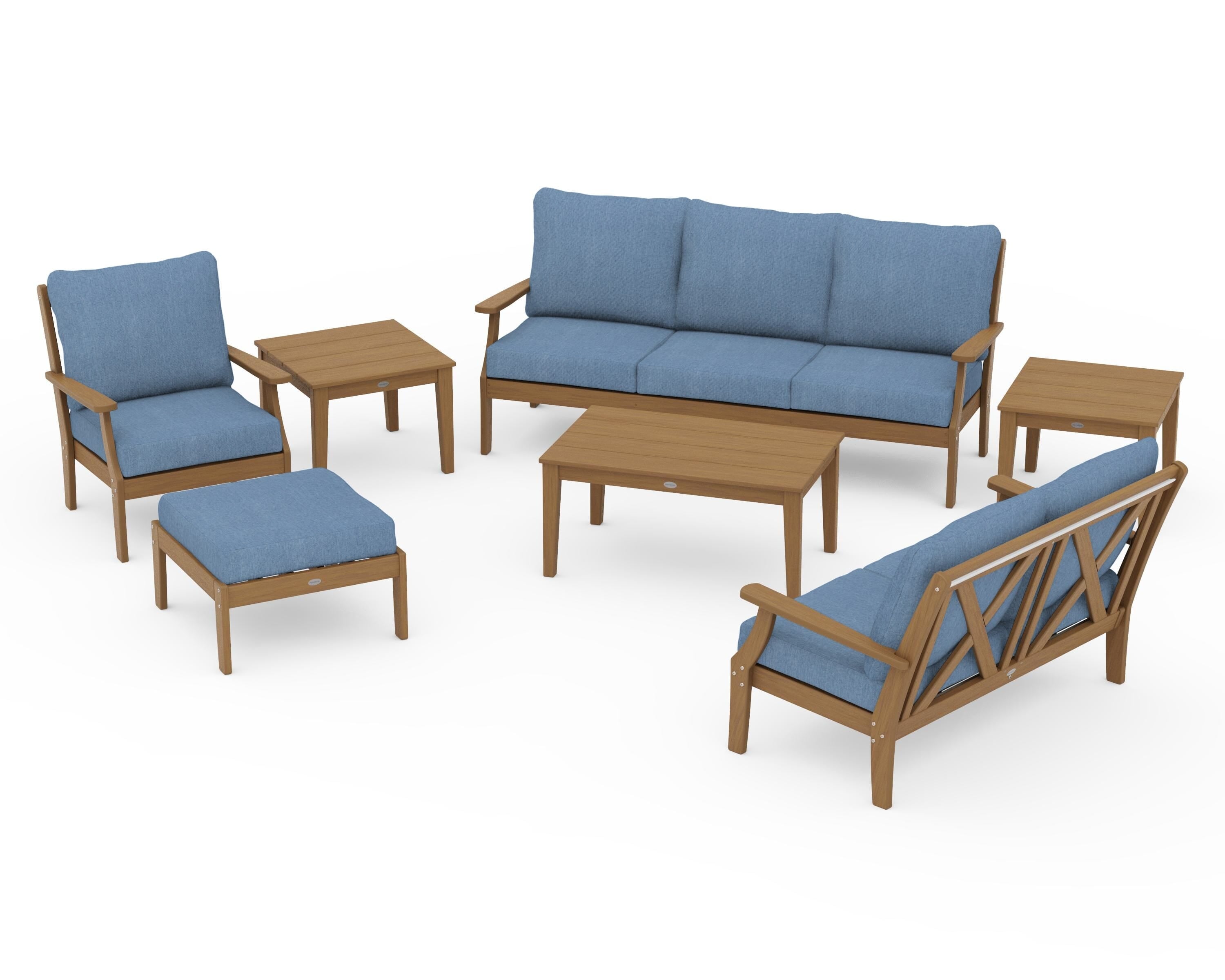 POLYWOOD Braxton 7-Piece Deep Seating Set in Natural / Sky Blue