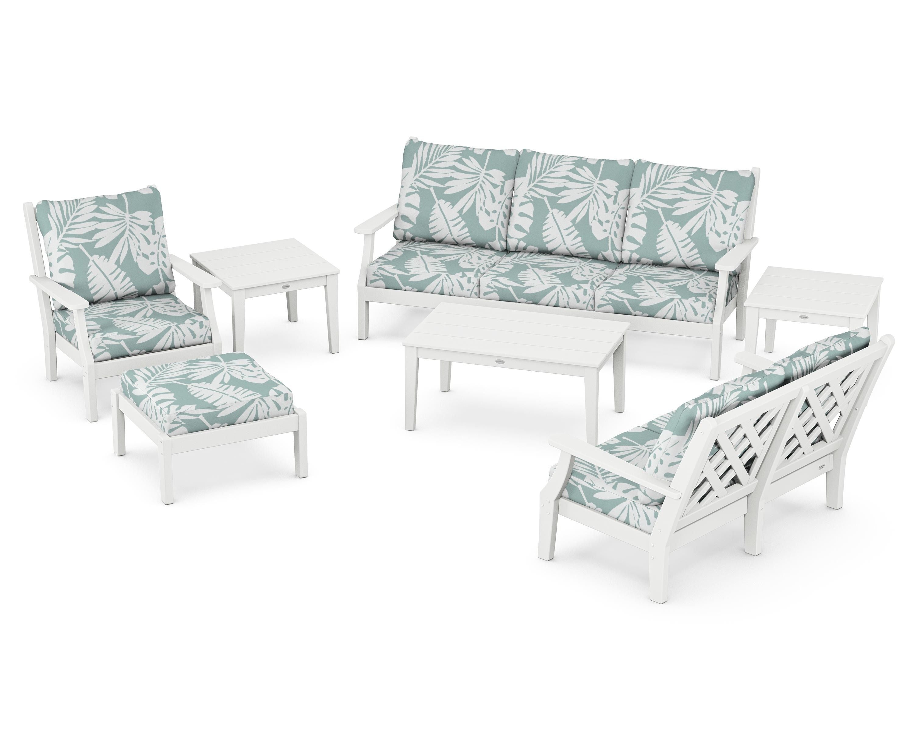 Country Living Wovendale 7-Piece Deep Seating Set in White / Leaf Glacier Spa