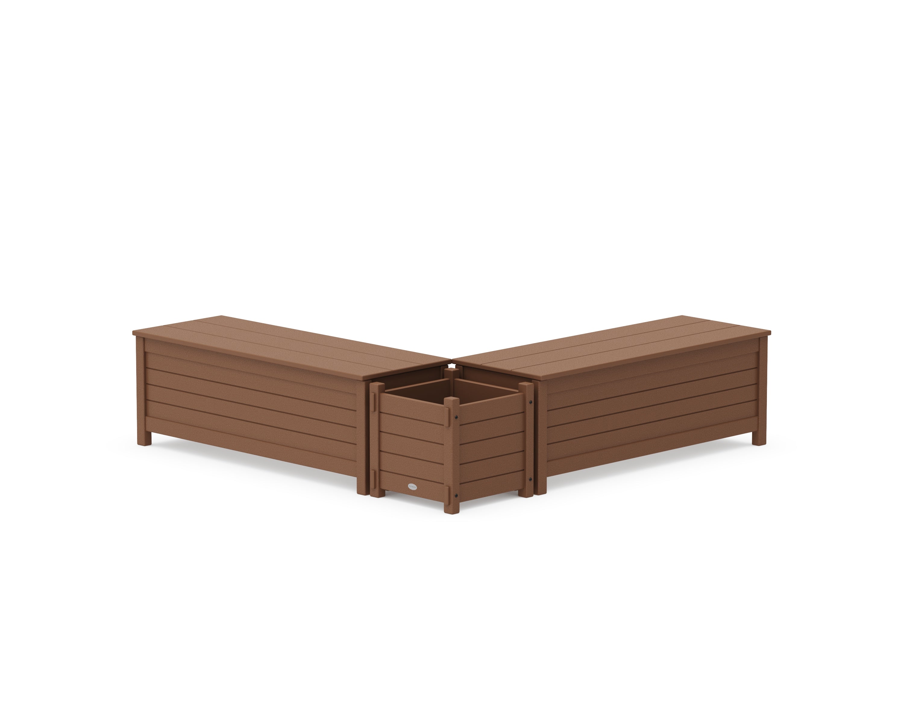 POLYWOOD 48" Nautical L- Shaped Planter Storage Bench Set in Teak