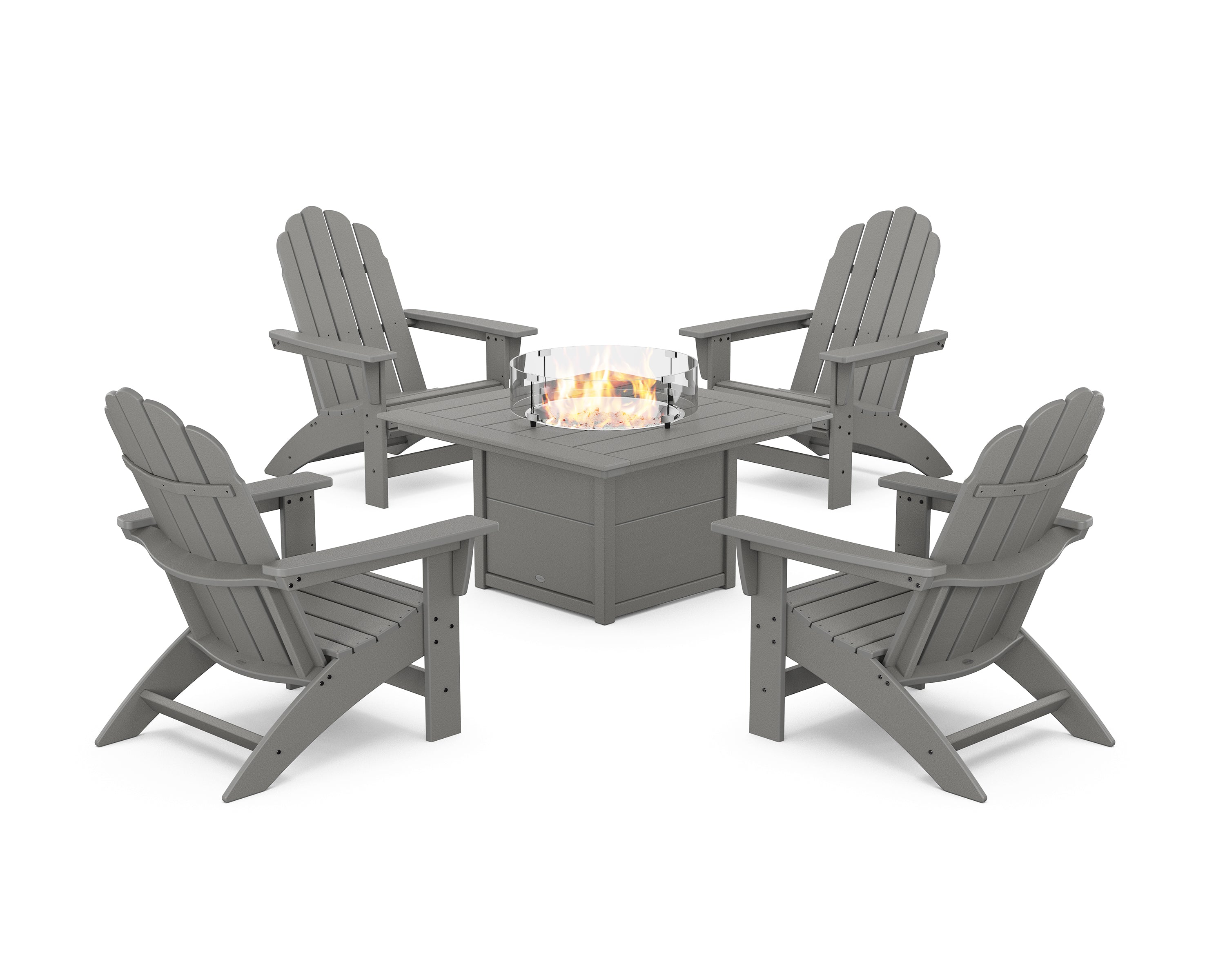 POLYWOOD 5-Piece Vineyard Grand Adirondack Conversation Set with Fire Pit Table in Slate Grey