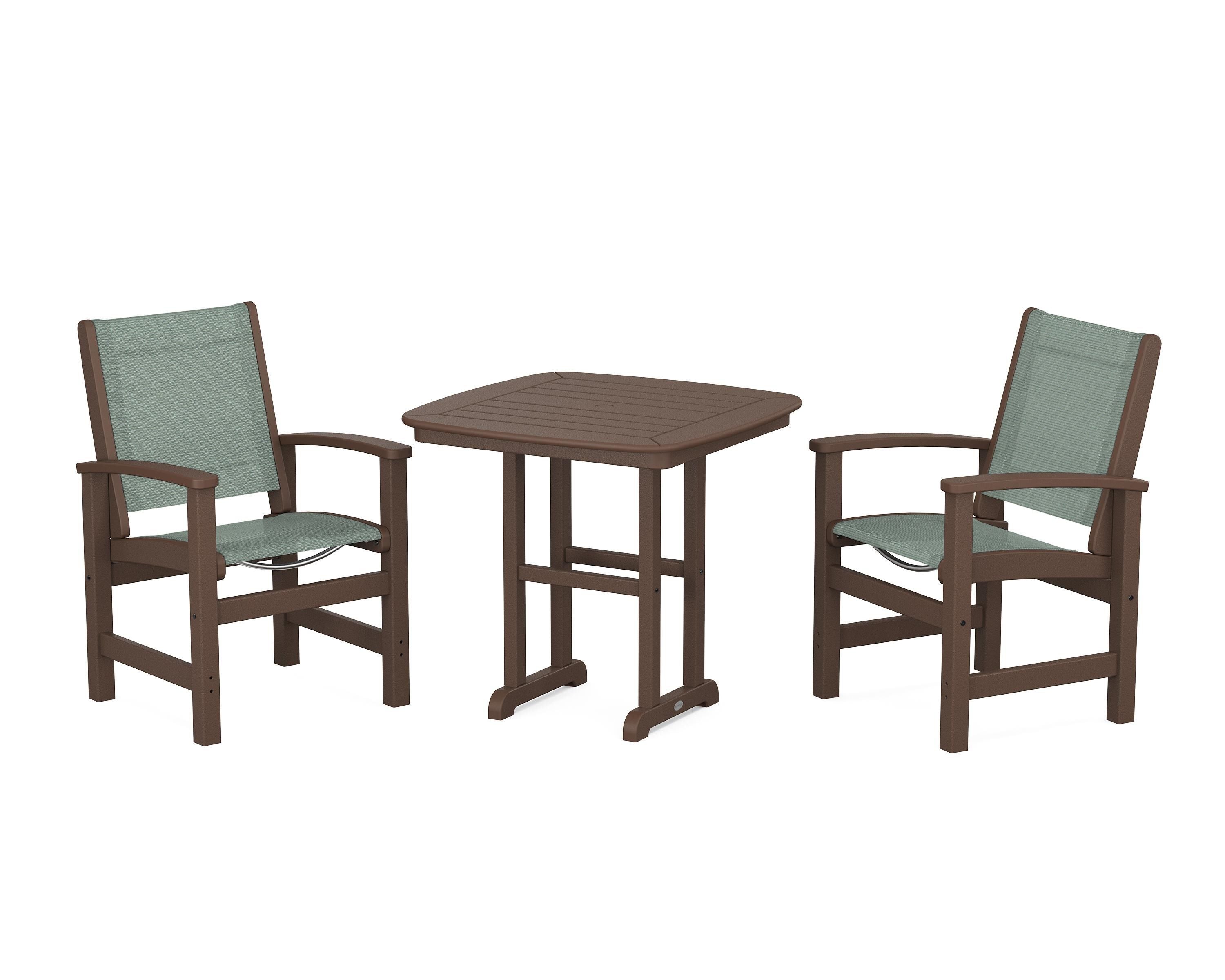 POLYWOOD Coastal 3-Piece Dining Set in Mahogany / Dupioni Sea Mist Sling