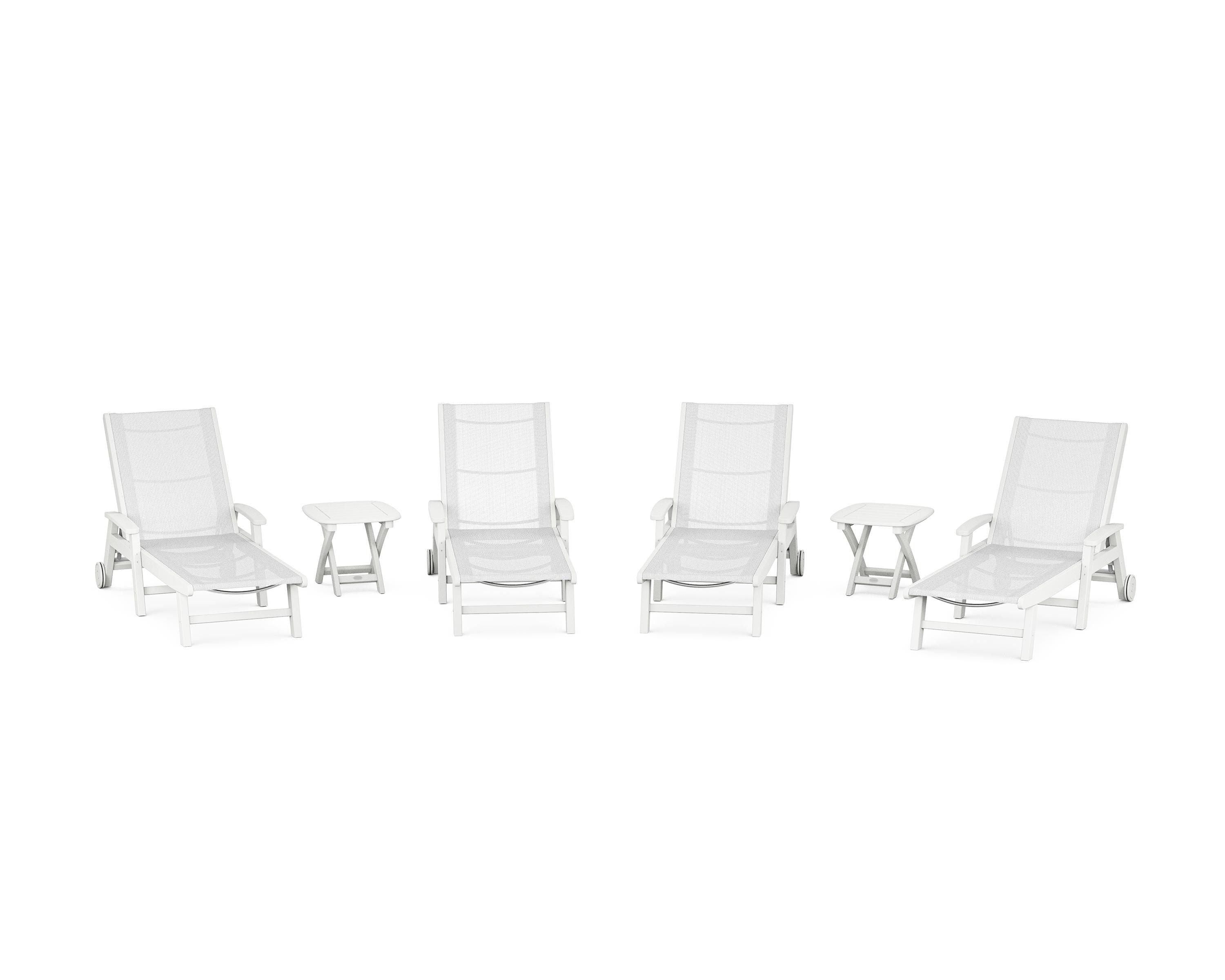 POLYWOOD Coastal Chaise 6-Piece Set with Wheels in White / White Sling