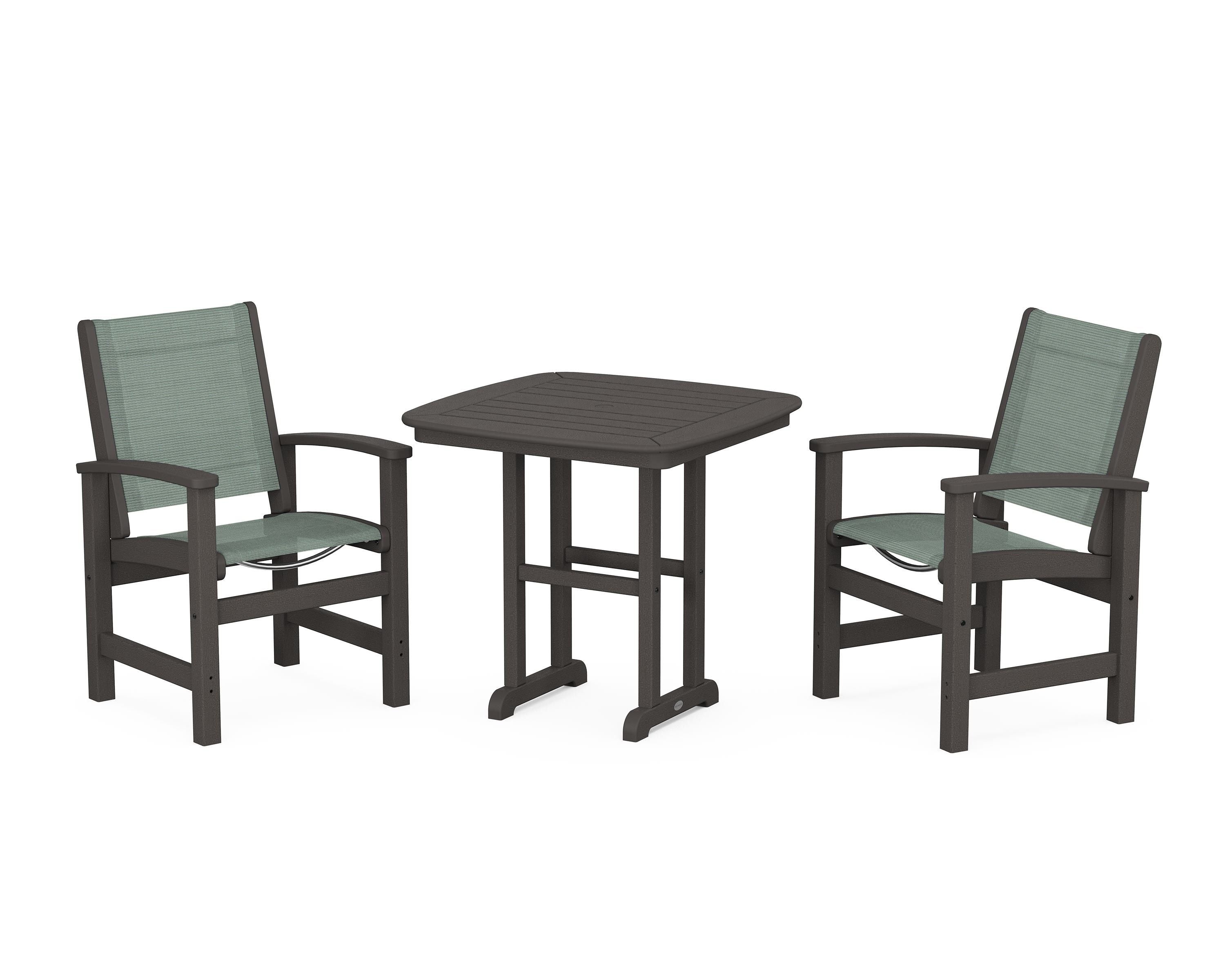 POLYWOOD Coastal 3-Piece Dining Set in Vintage Coffee / Dupioni Sea Mist Sling