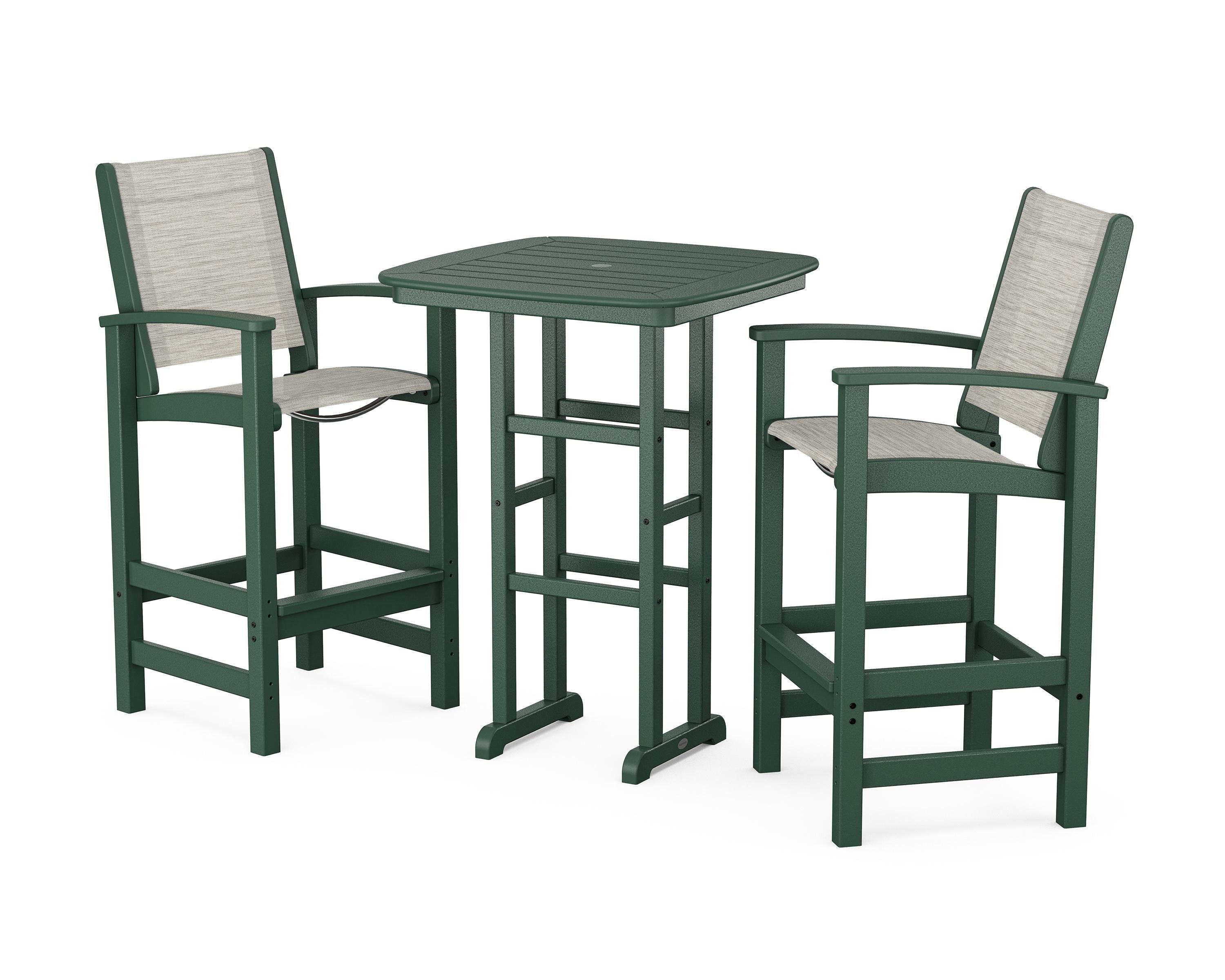 POLYWOOD Coastal 3-Piece Bar Set in Green / Birch Sling
