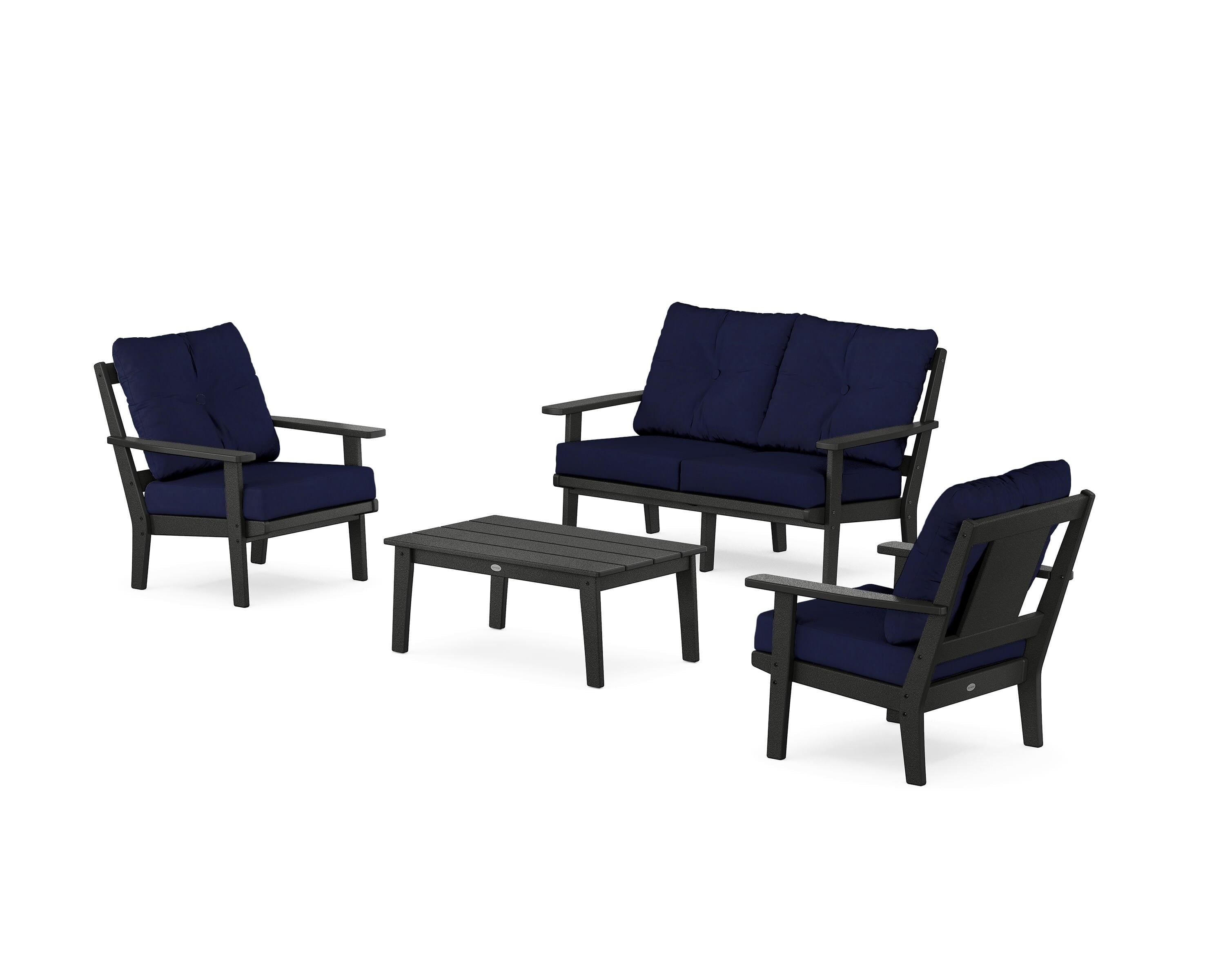POLYWOOD Prairie 4-Piece Deep Seating Set with Loveseat in Black / Navy
