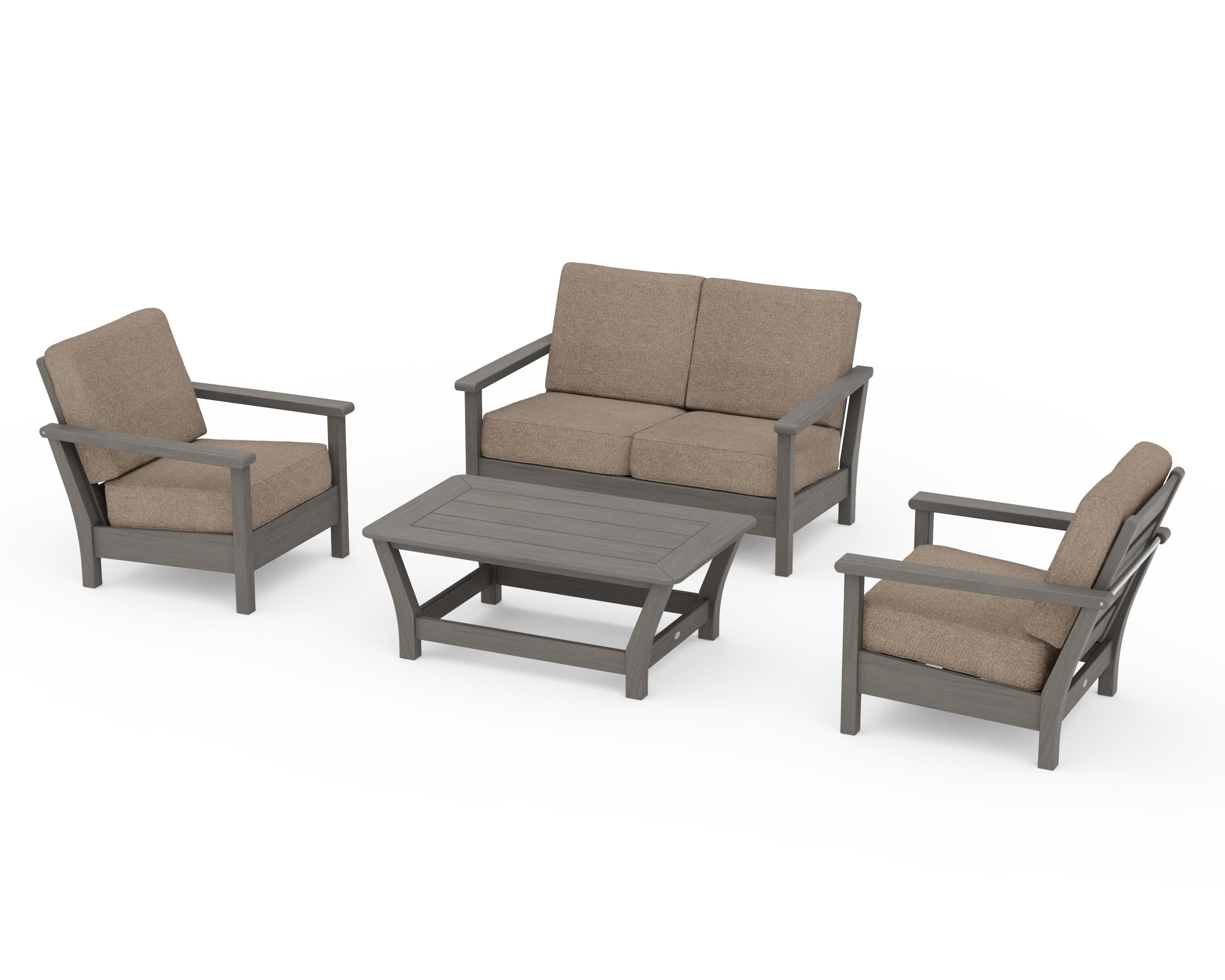 POLYWOOD Harbour 4-Piece Deep Seating Set in Driftwood / Spiced Burlap