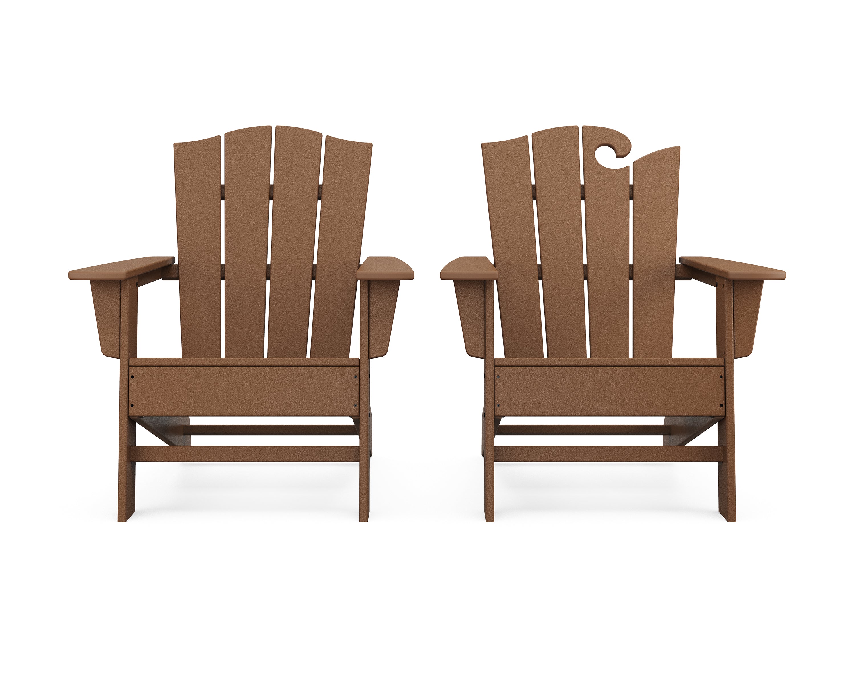POLYWOOD Wave 2-Piece Adirondack Chair Set with The Crest Chair in Teak