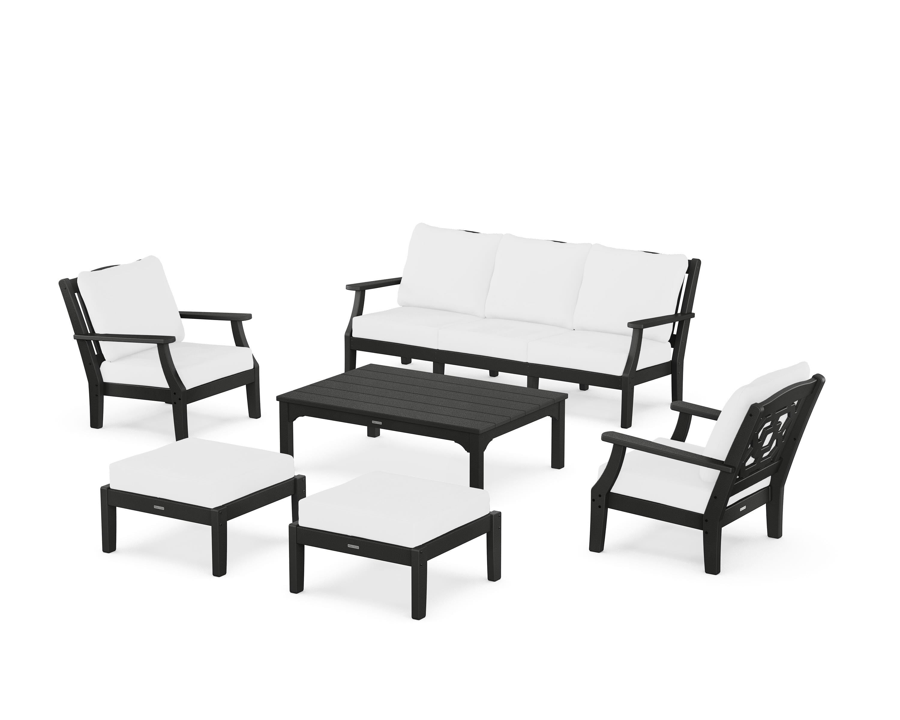 Martha Stewart by POLYWOOD Chinoiserie 6-Piece Lounge Sofa Set in Black / Natural