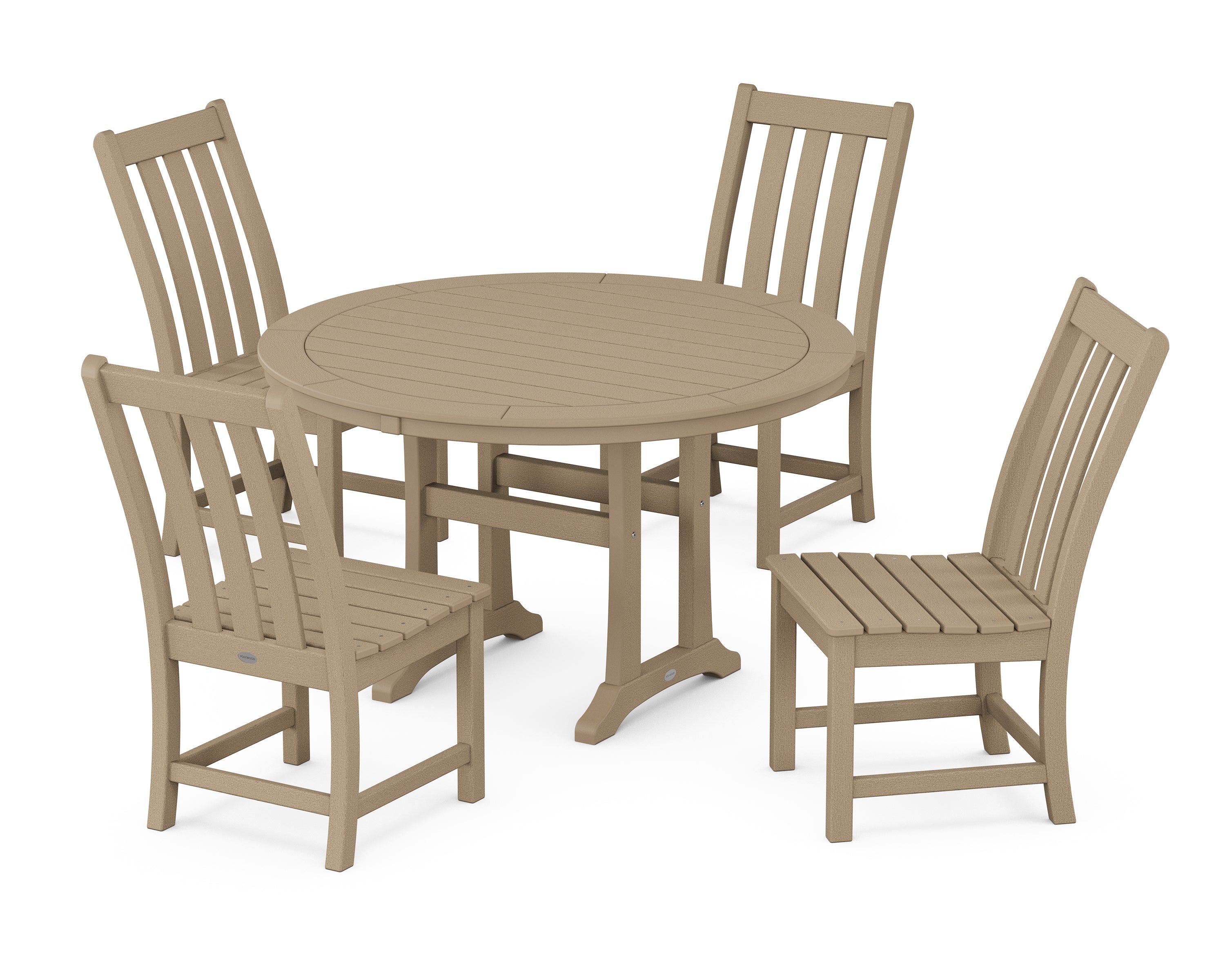 POLYWOOD® Vineyard Side Chair 5-Piece Round Dining Set With Trestle Legs in Vintage Sahara