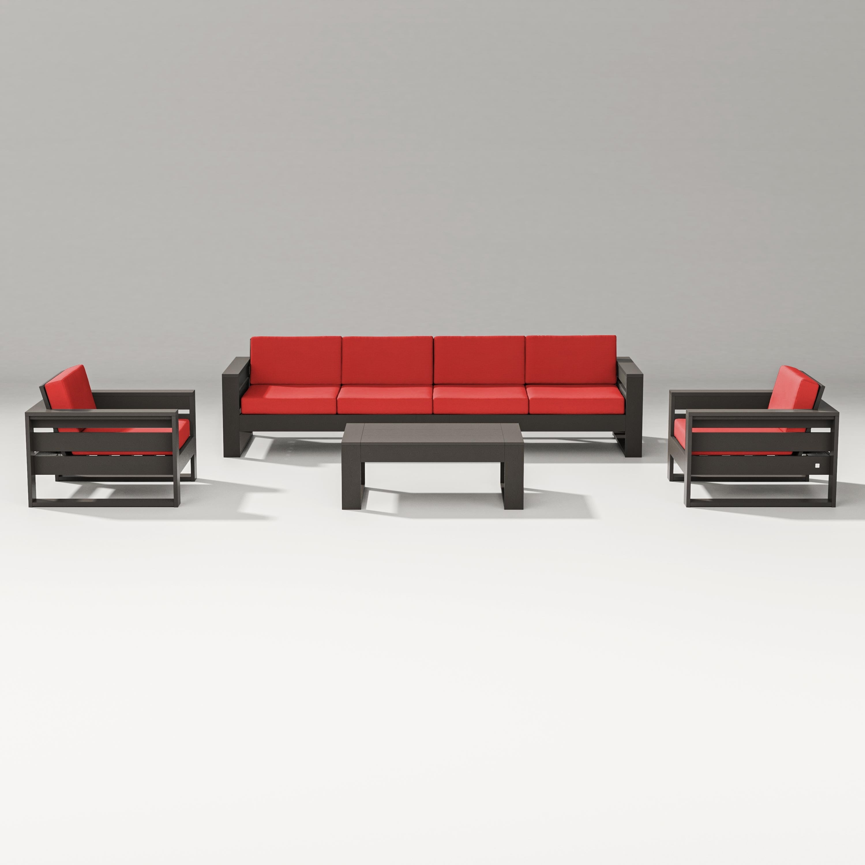 PW Designer Series Latitude 5-Piece Lounge Sofa Set in Vintage Coffee / Crimson Linen