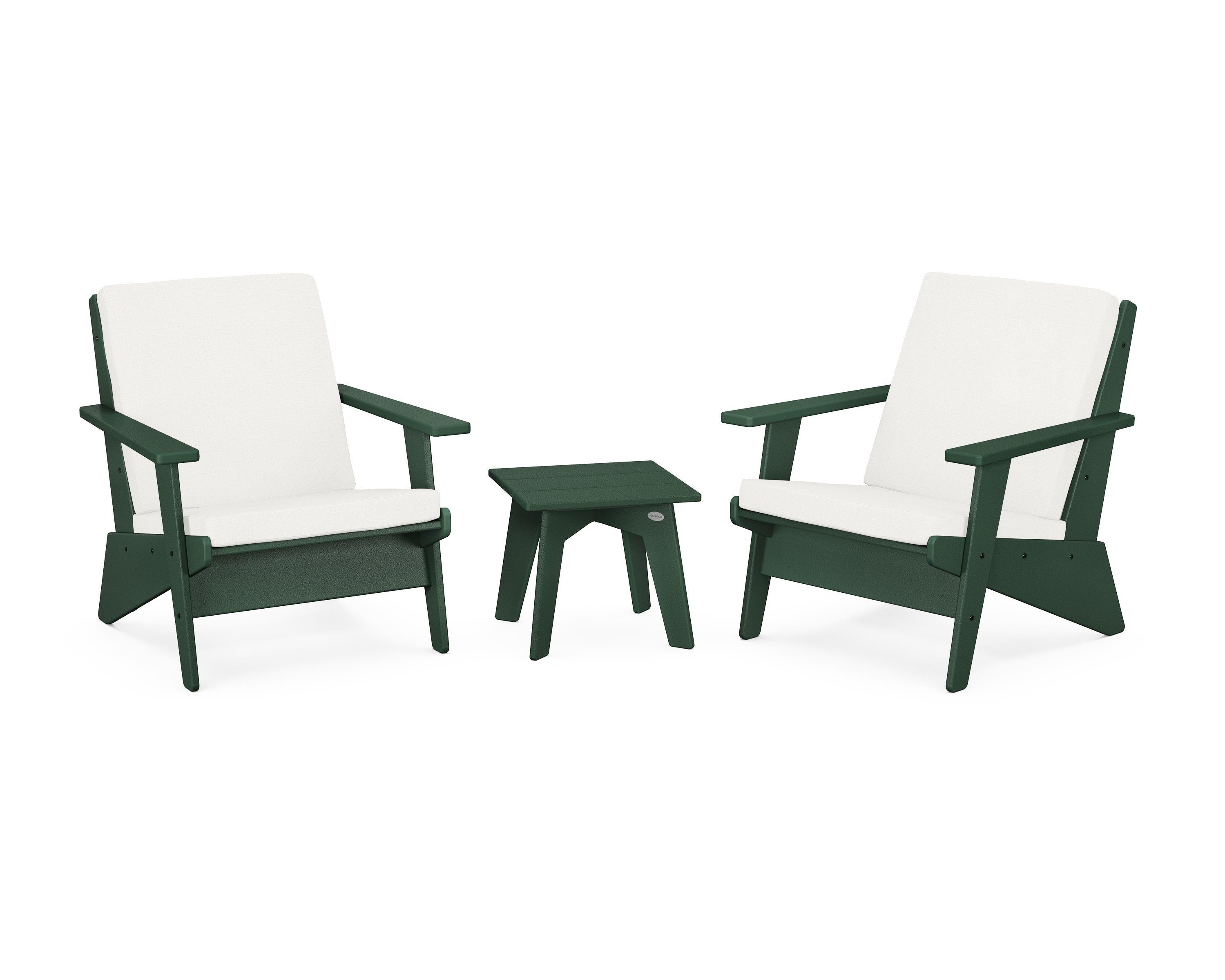 POLYWOOD Riviera Modern Lounge 3-Piece Set in Green / Natural Linen