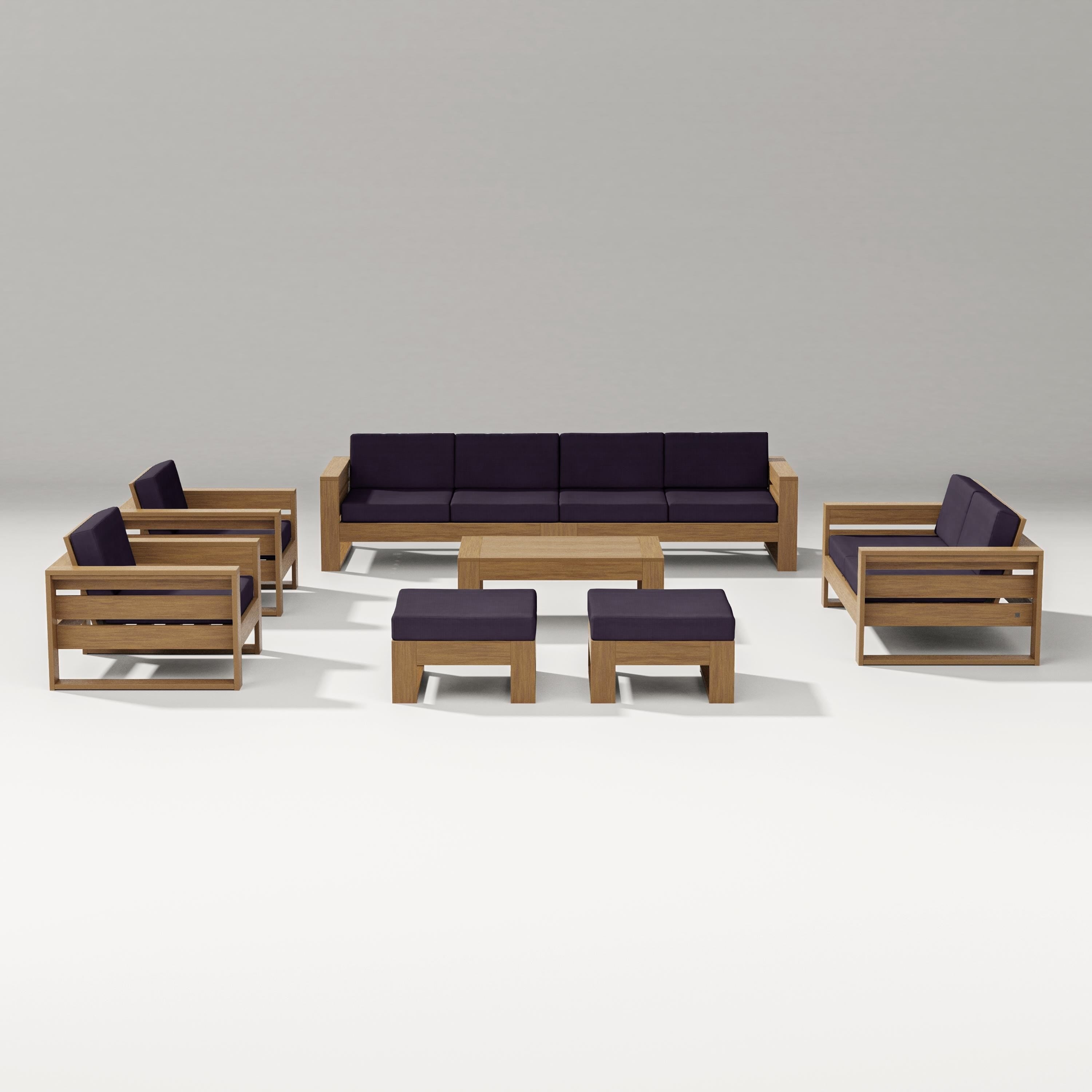 PW Designer Series Latitude 8-Piece Lounge Sofa Set in Natural / Navy Linen