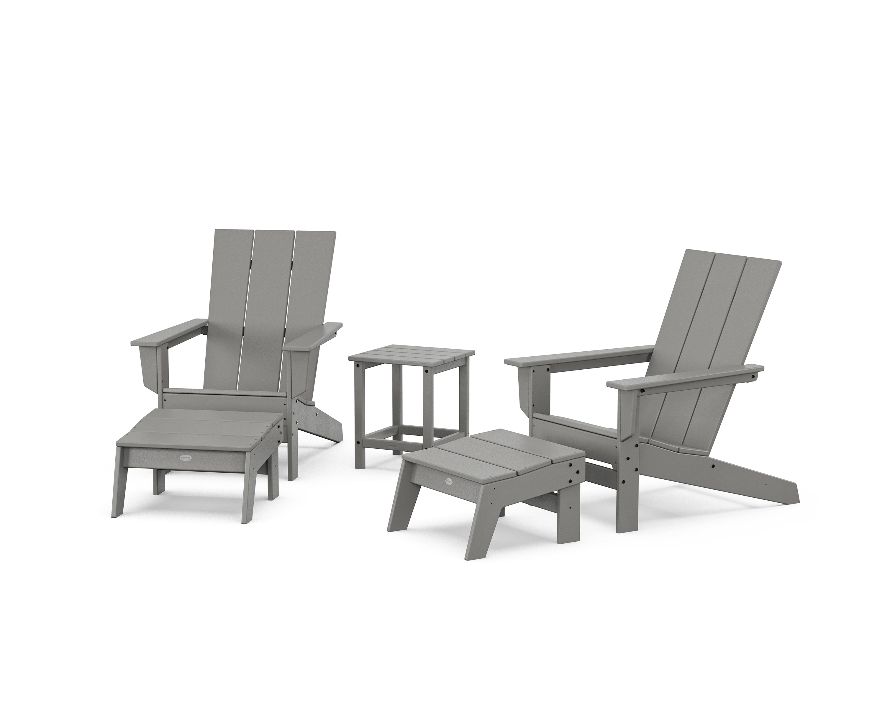 POLYWOOD 5-Piece Modern Studio Adirondack Set with Ottomans and Side Table in Slate Grey