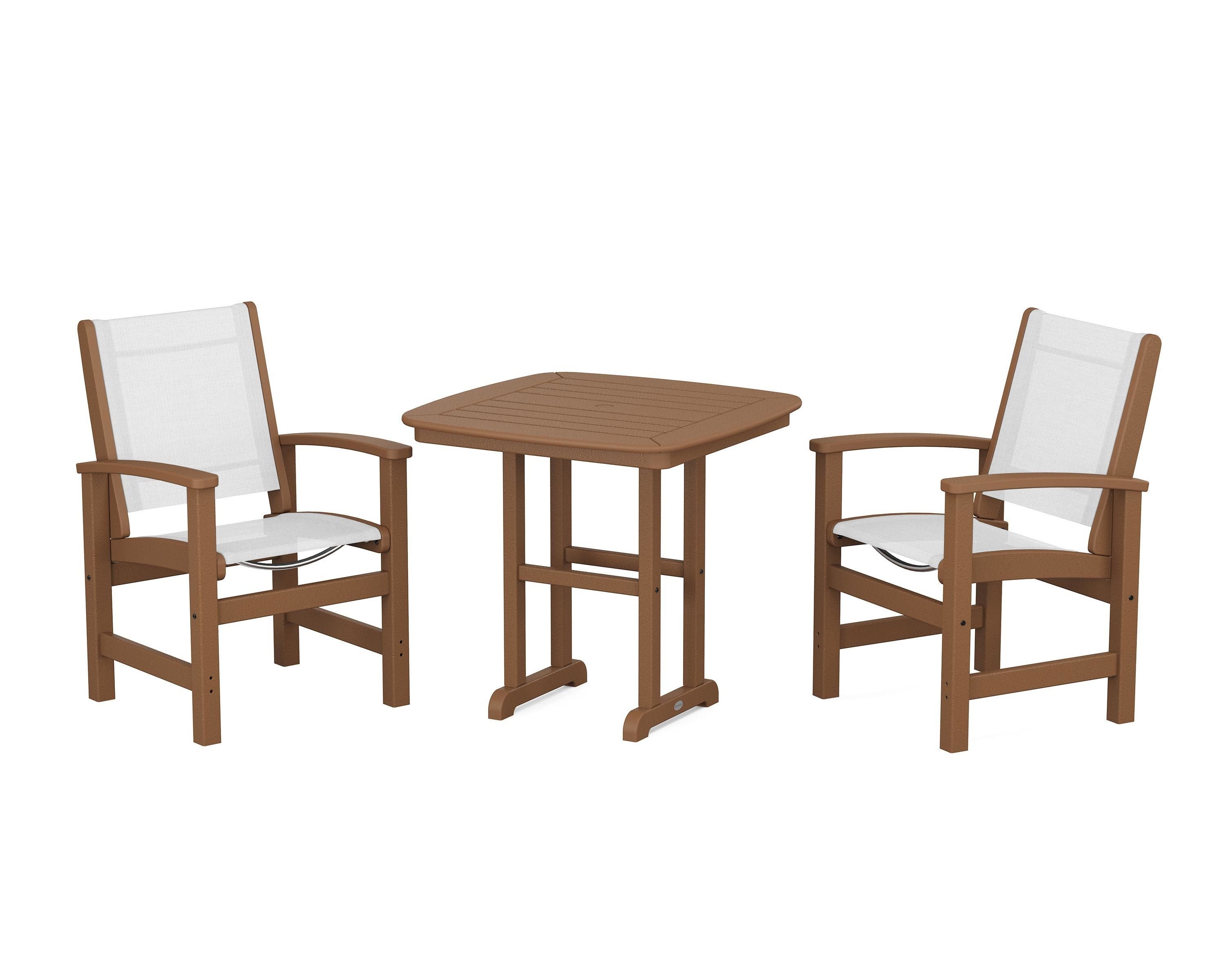 POLYWOOD Coastal 3-Piece Dining Set in Teak / White Sling