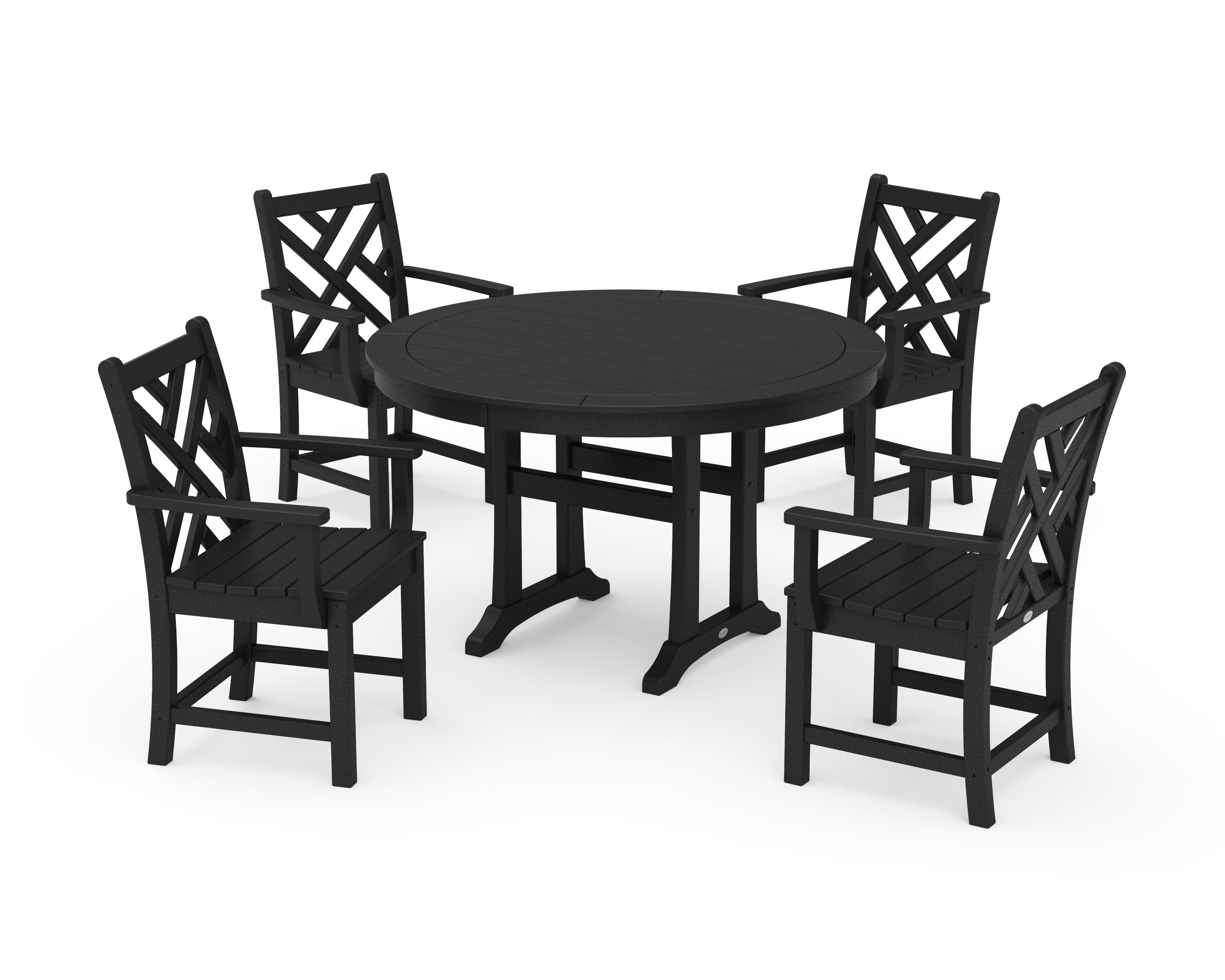 POLYWOOD Chippendale 5-Piece Nautical Trestle Dining Arm Chair Set in Black