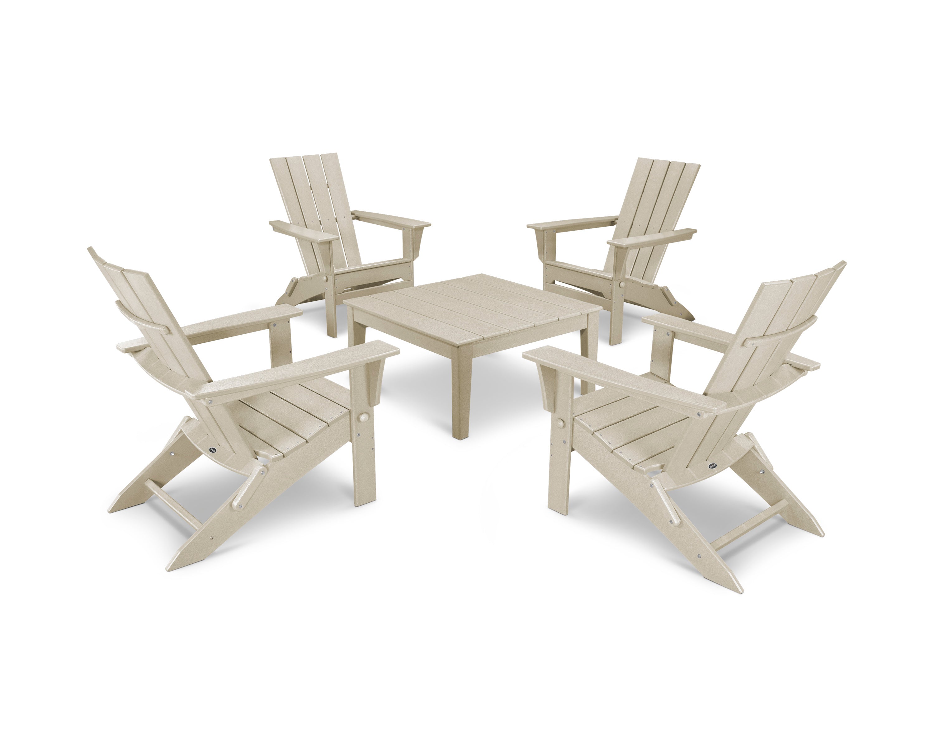 POLYWOOD Quattro Folding Chair 5-Piece Conversation Set in Sand