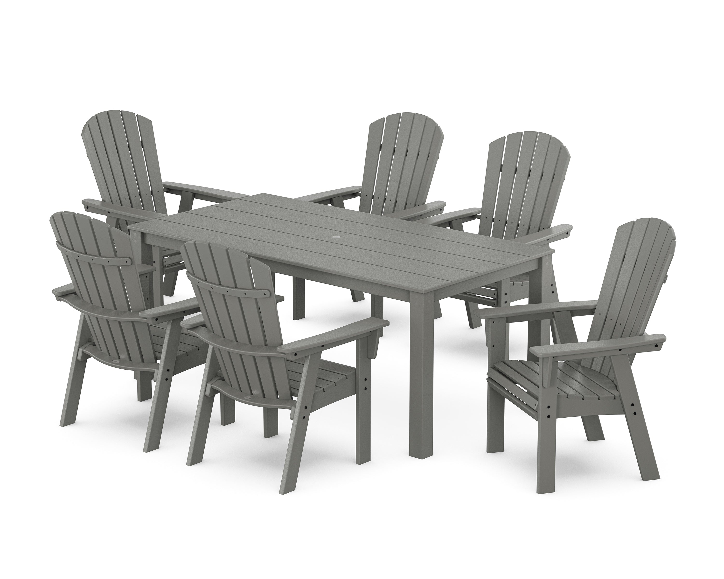 POLYWOOD Nautical Curveback Adirondack 7-Piece Parsons Dining Set in Slate Grey