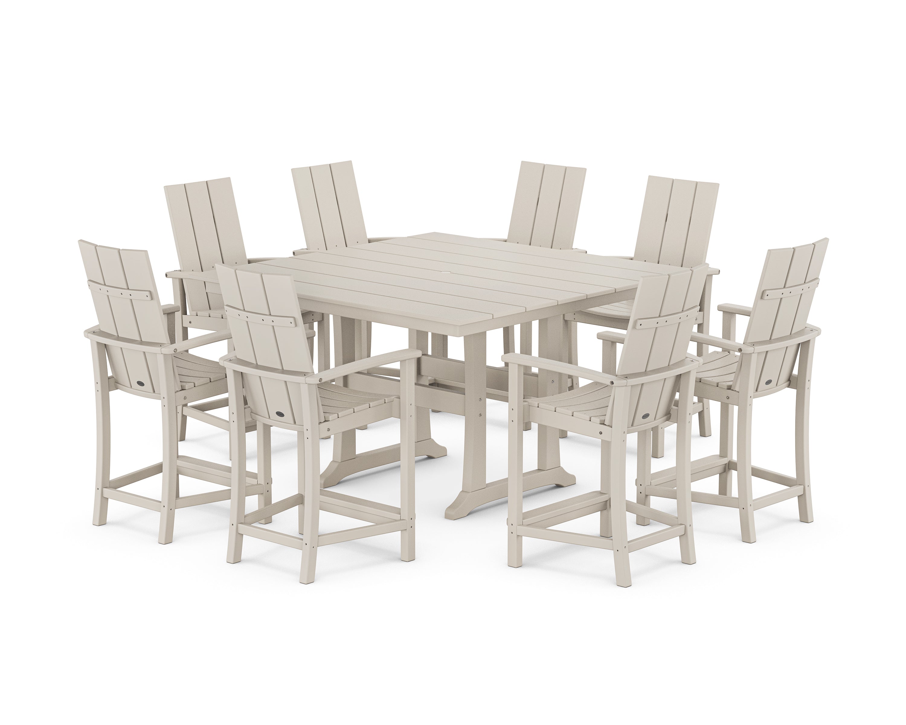 POLYWOOD Modern Adirondack 9-Piece Farmhouse Trestle Counter Set in Sand