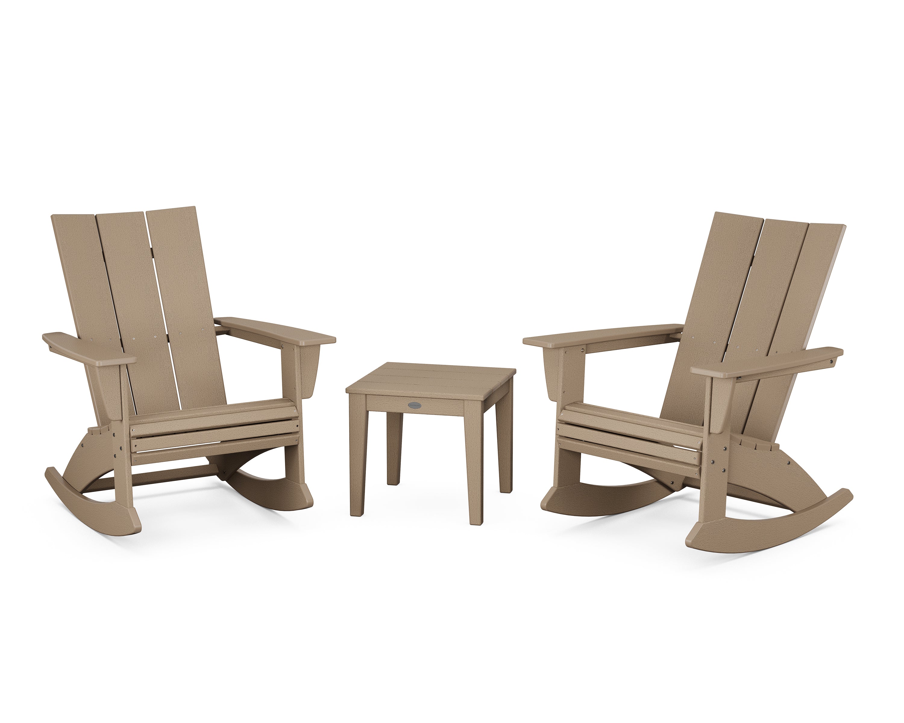 POLYWOOD Modern Curveback 3-Piece Adirondack Rocking Chair Set in Vintage Sahara