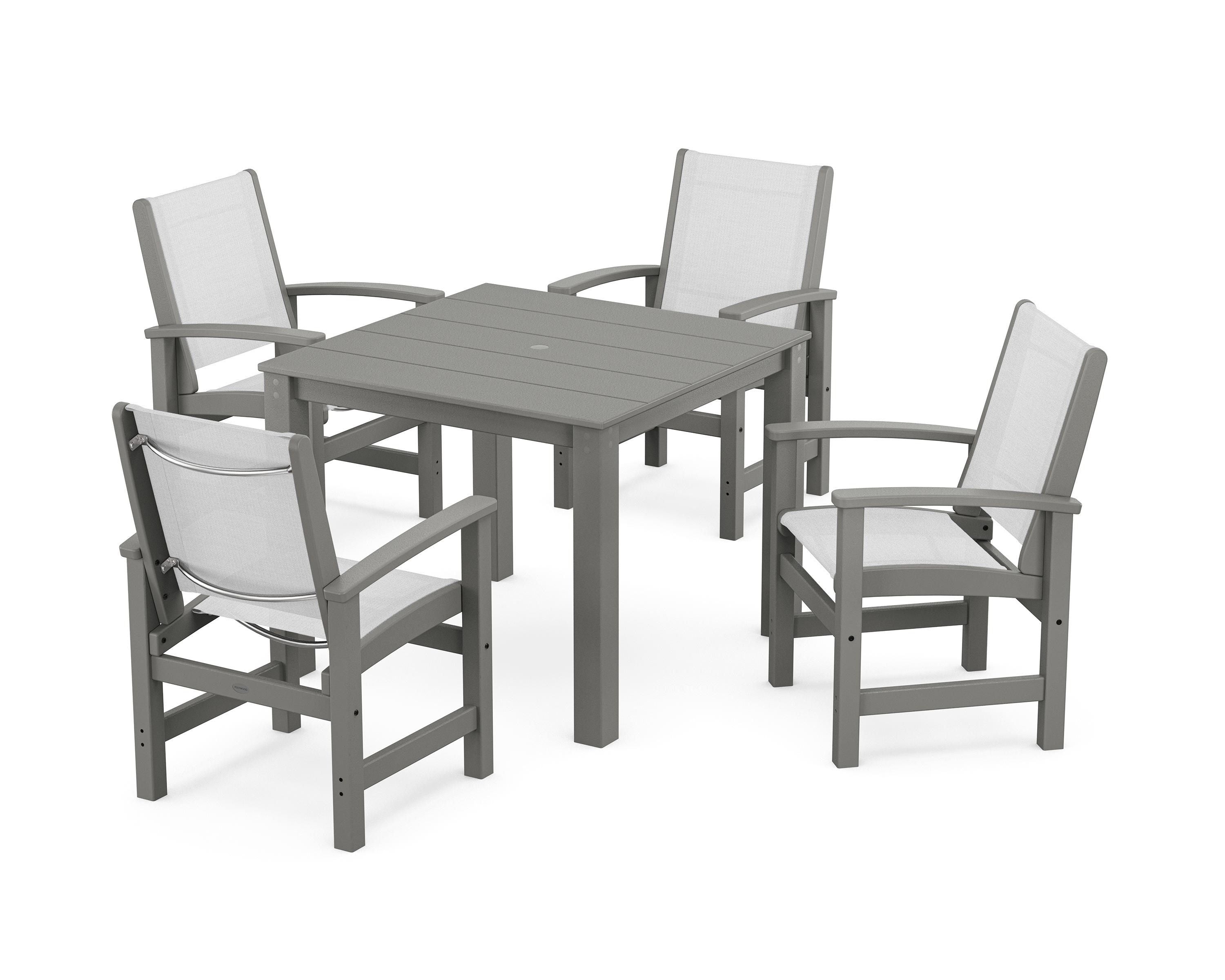 POLYWOOD Coastal 5-Piece Parsons Dining Set in Slate Grey / White Sling